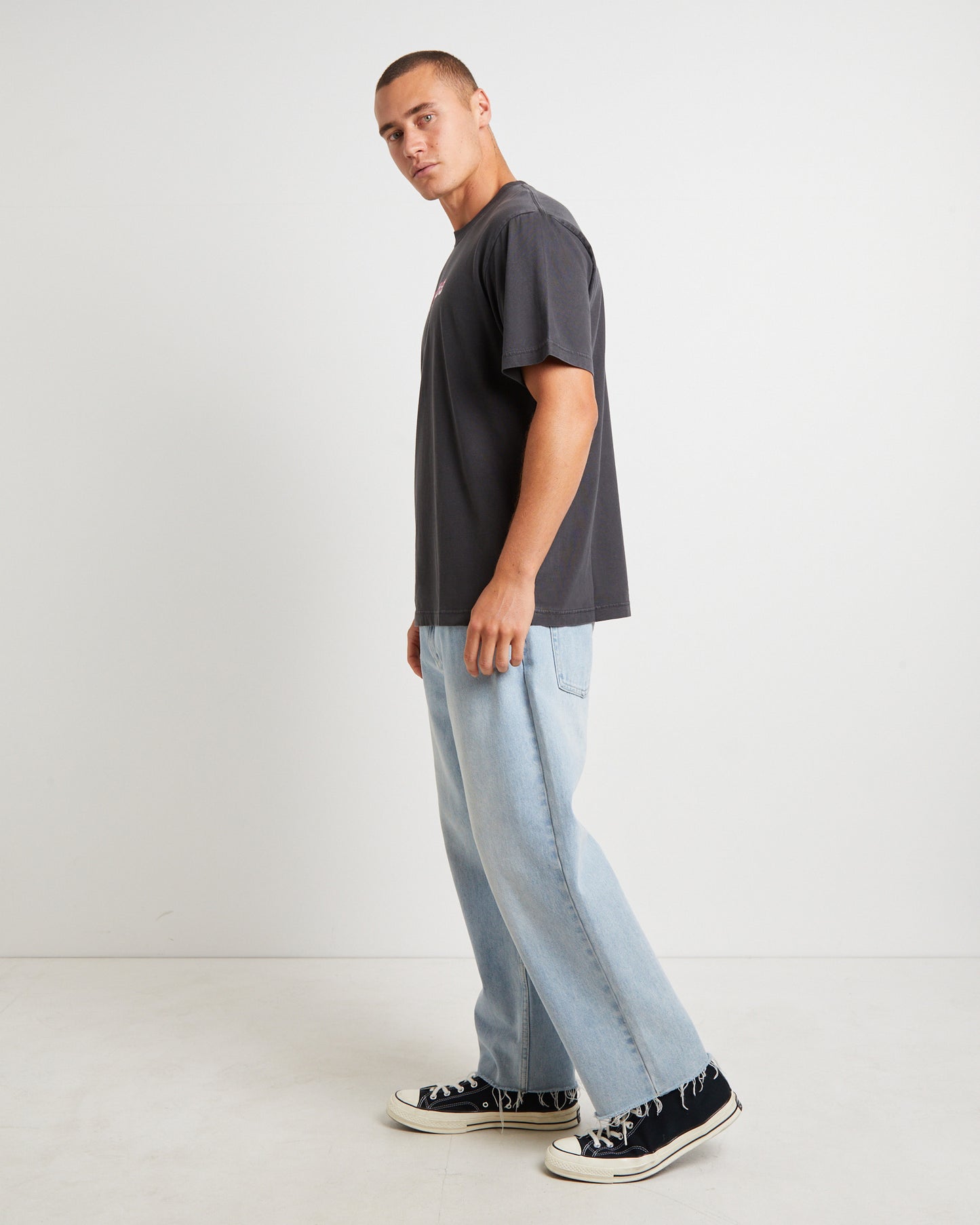 Volcanic Times Recycled Retro Fit T-Shirt in Stone Black