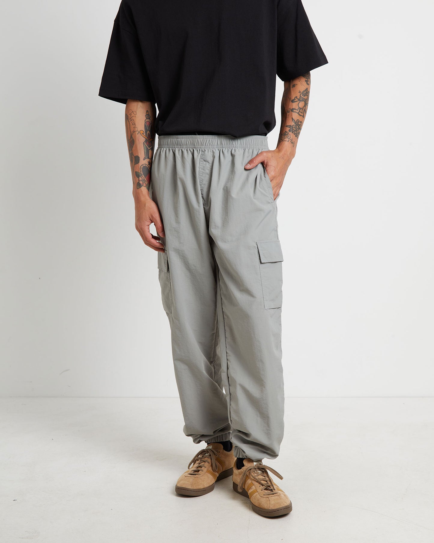 Nylon Cargo Jogger Pants in Grey