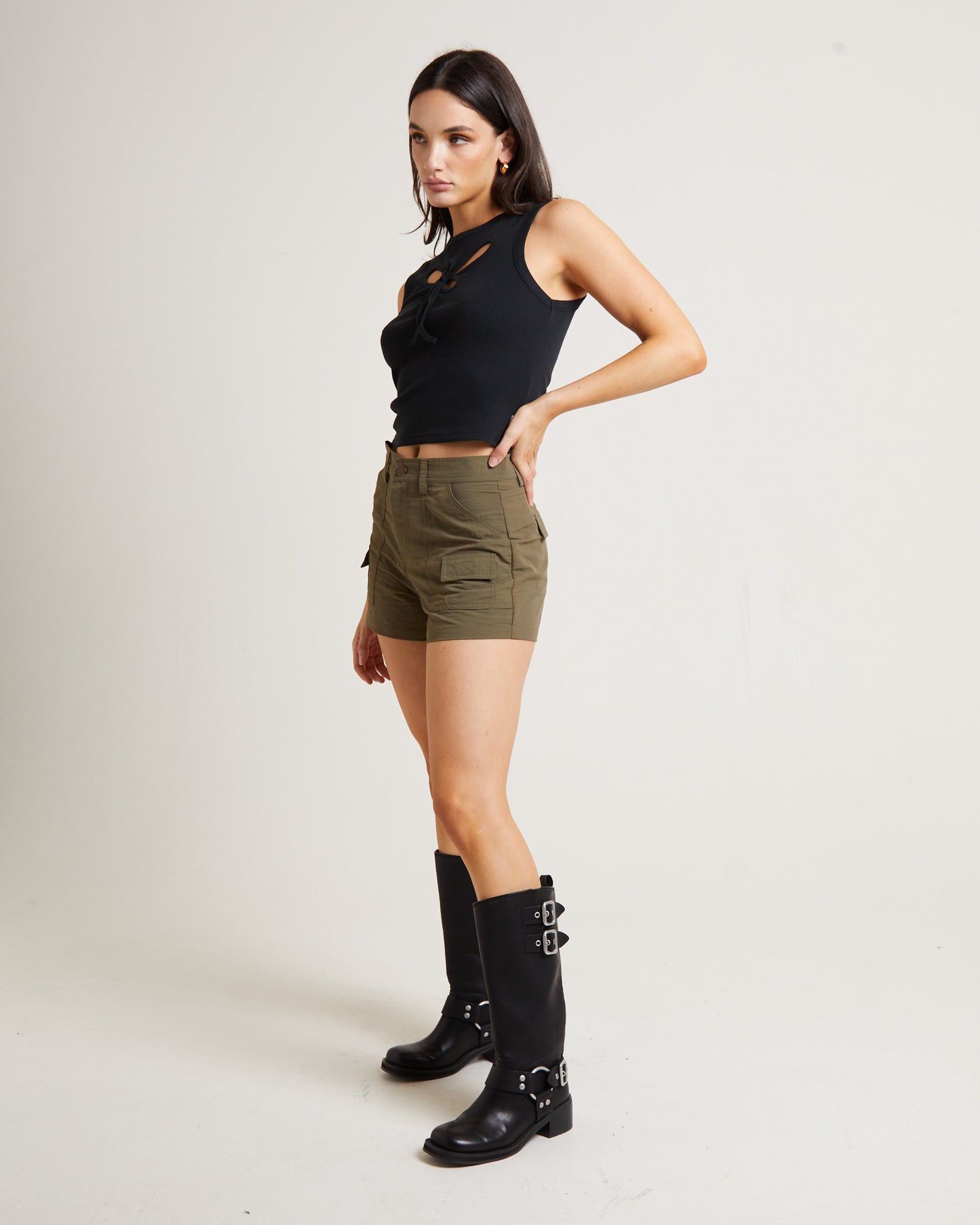 Blossom Cut Out Tank Top in Pitch Black