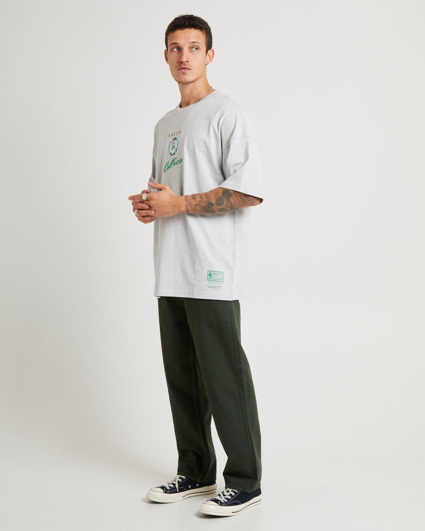 Tri Logo Celtics Oversized Short Sleeve T-Shirt in Vintage Grey Marle