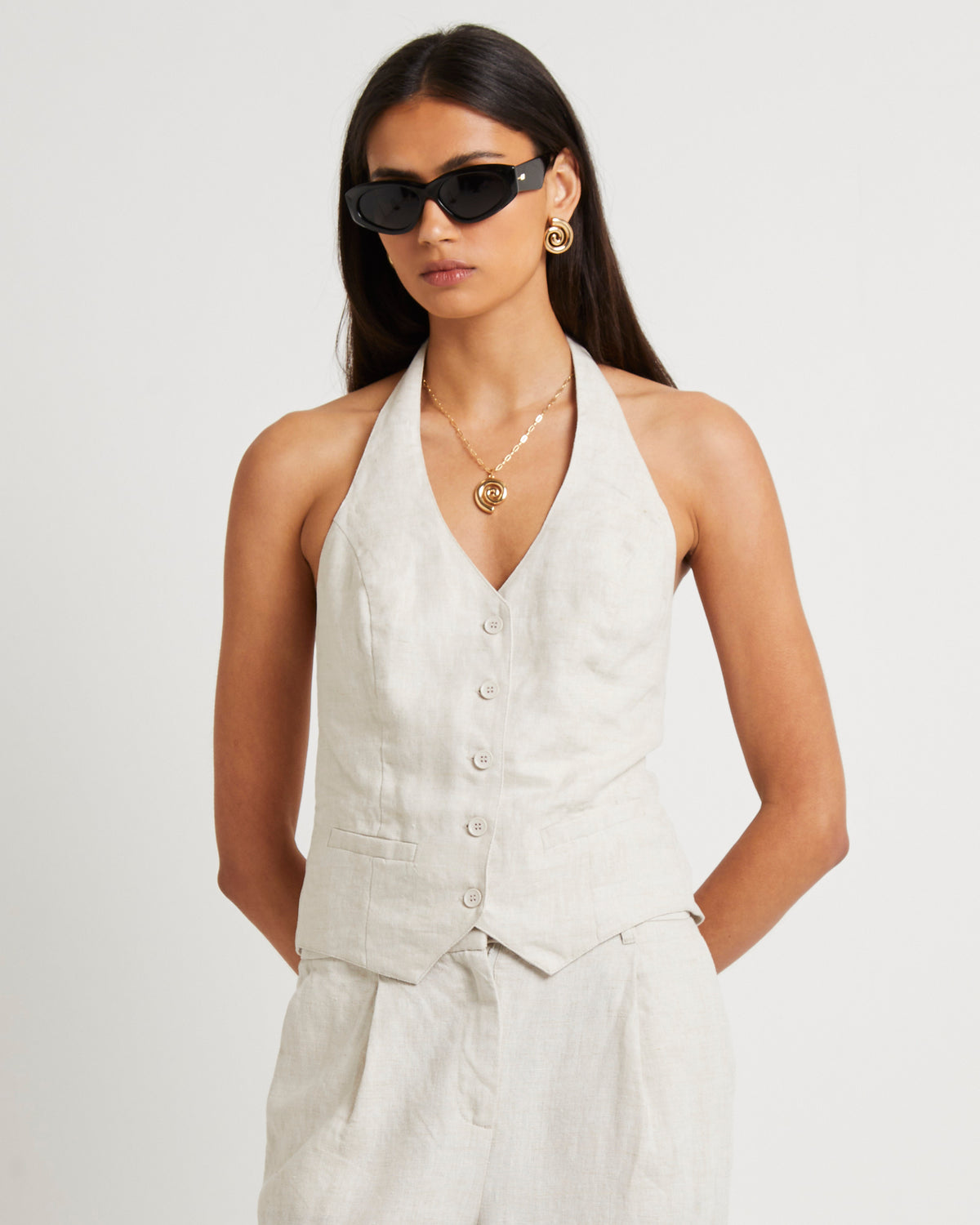 Naomi Linen Halter Vest OAT MARLE