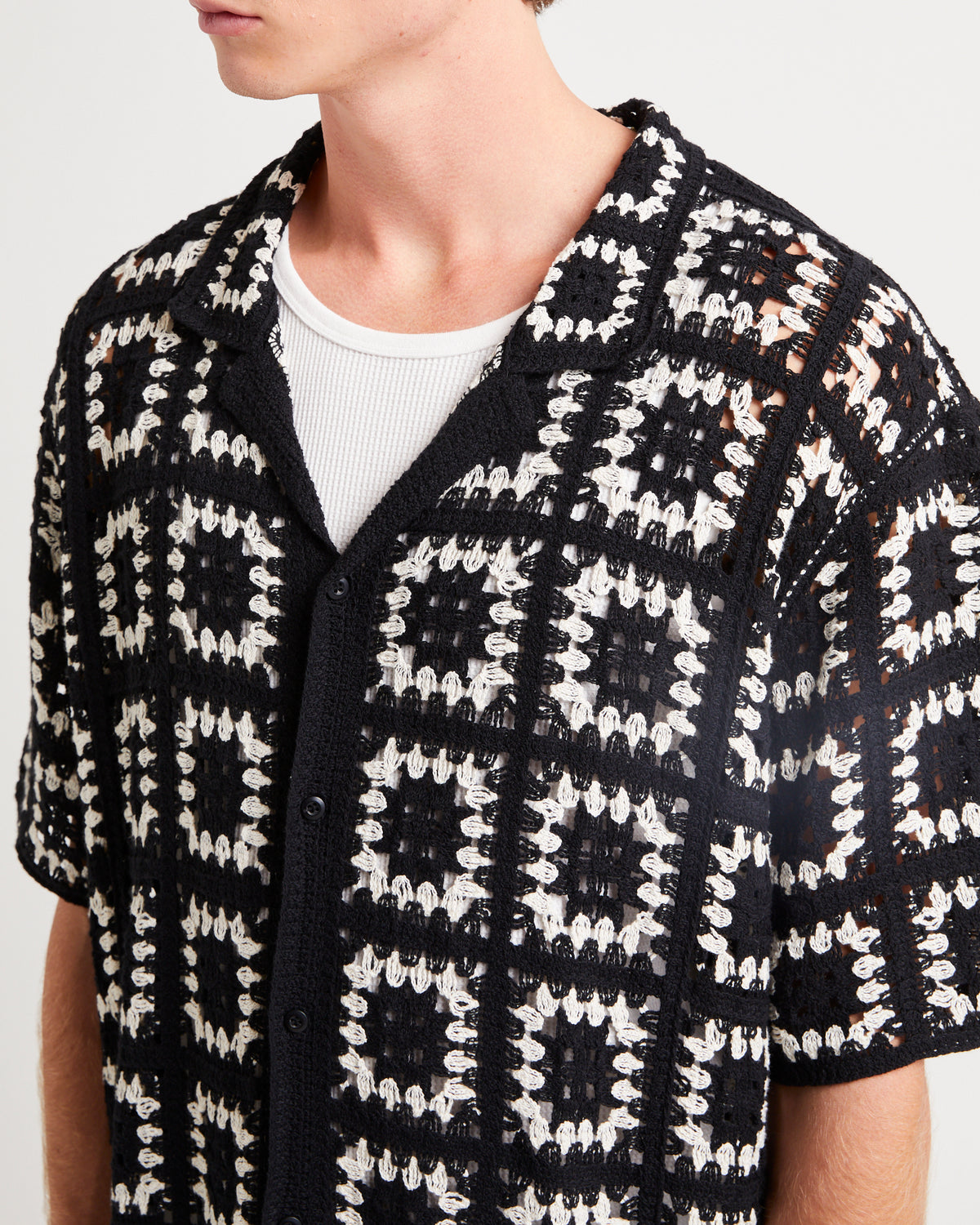 Crochet Short Sleeves Shirt BLACK