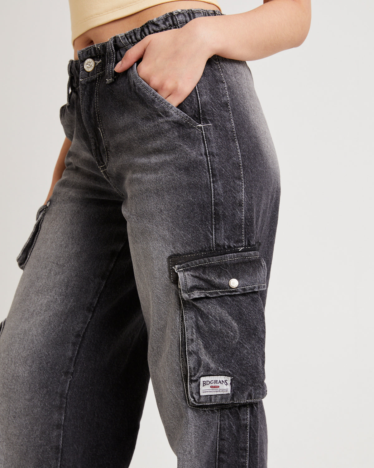 Y2K Low Rise Cargo Jeans WASHED BLACK