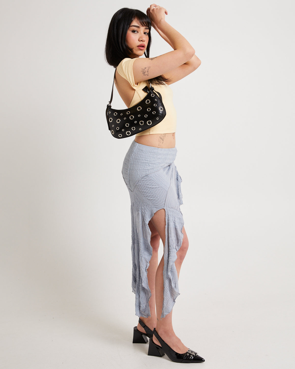 Asym Splice Mini Skirt LIGHT BLUE