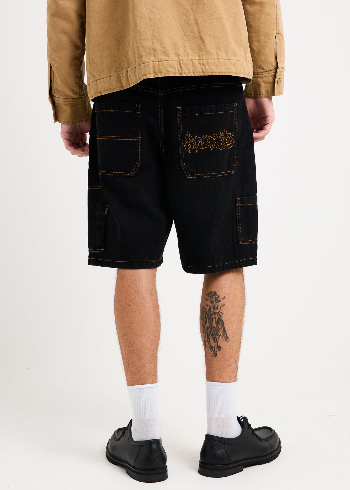 Scorched Harper Denim Baggy Fit Carpenter Shorts WASHED BLACK