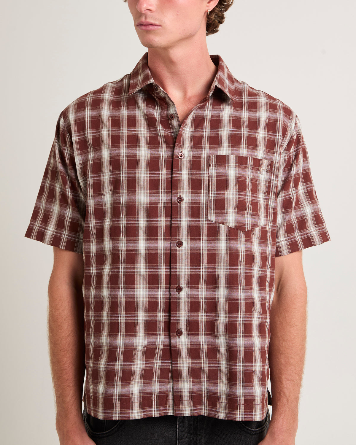 Figment Box Short Sleeve Check Shirt BROWN