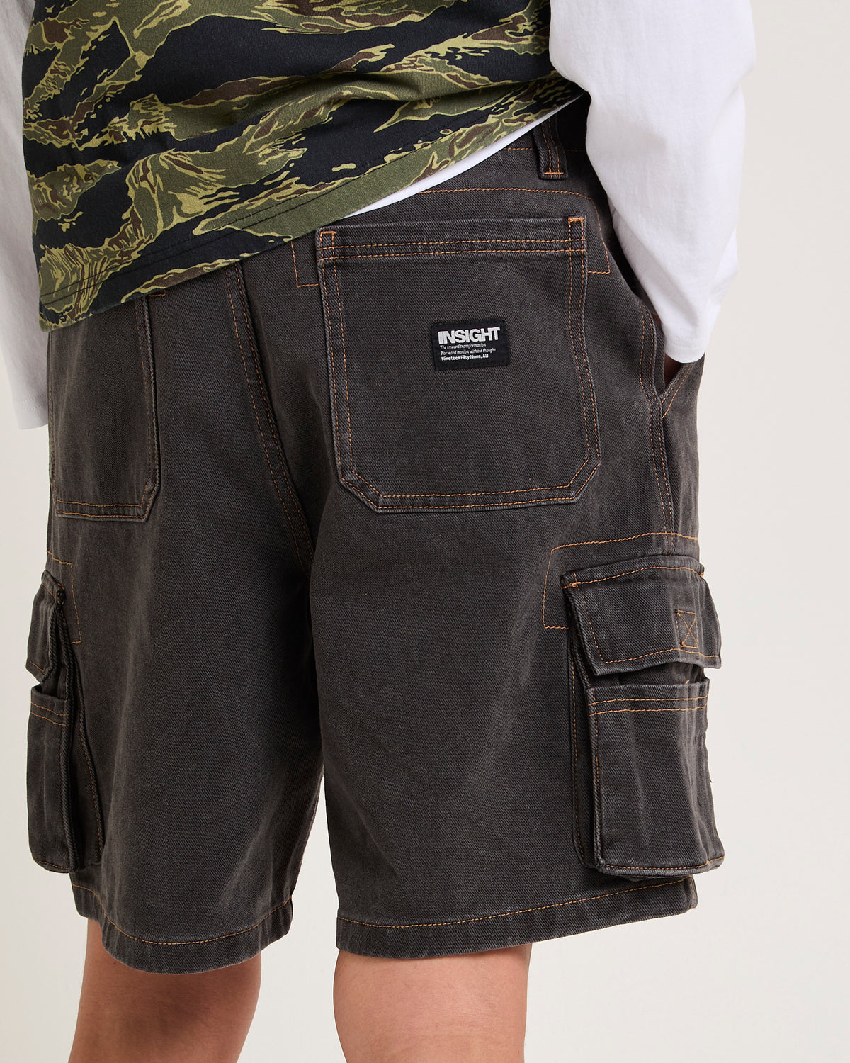 Baggy Denim Cargo Shorts WORN BLACK