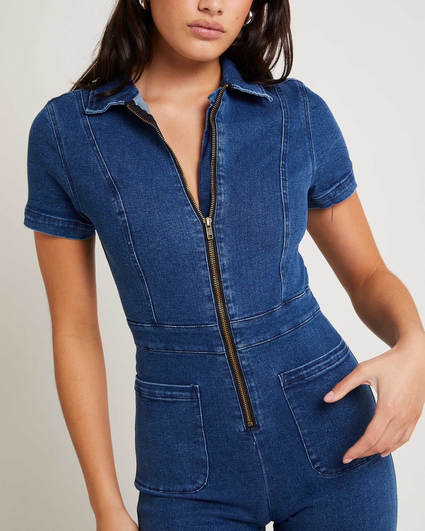 Nikki Petite Maxi Denim Boiler Suit