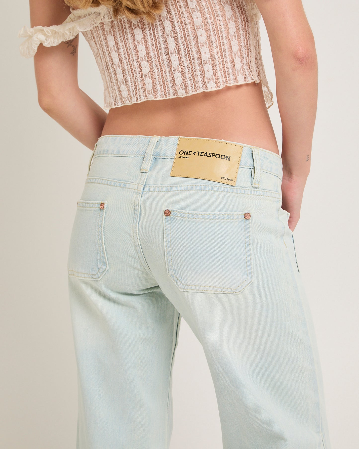 Johnnies Low Waist Wide Leg Flared Denim Jeans Le Surf