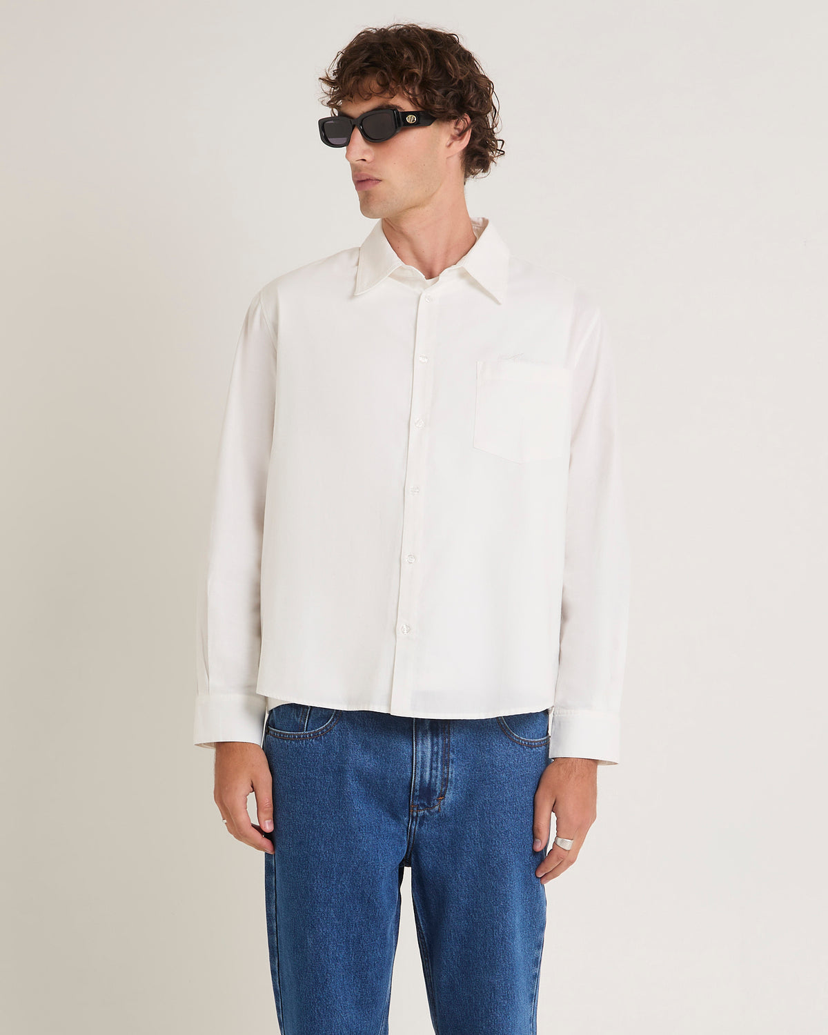 Script Oxford Long Sleeve Shirt WHITE