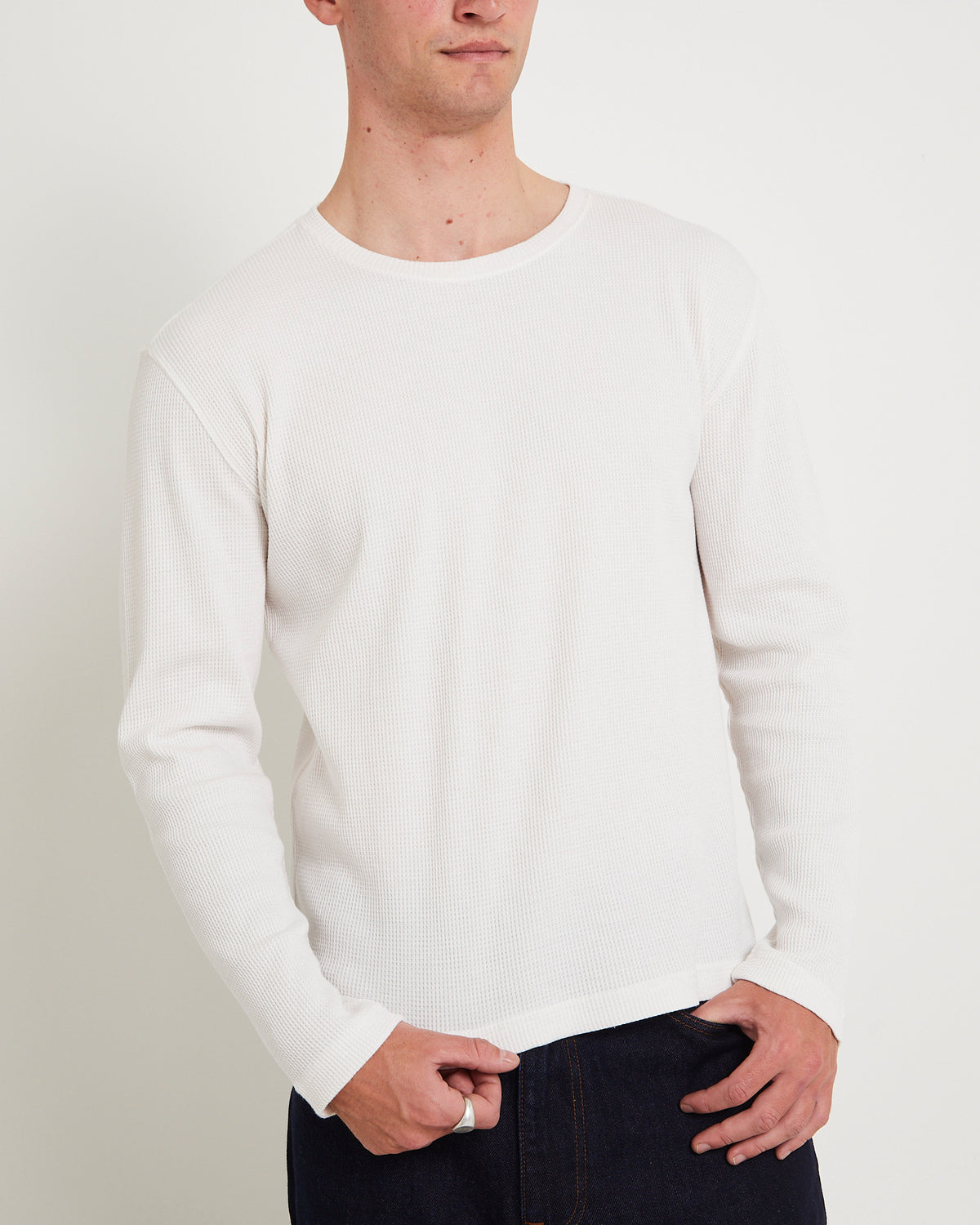 Long Sleeve Waffle Shirt WHITE