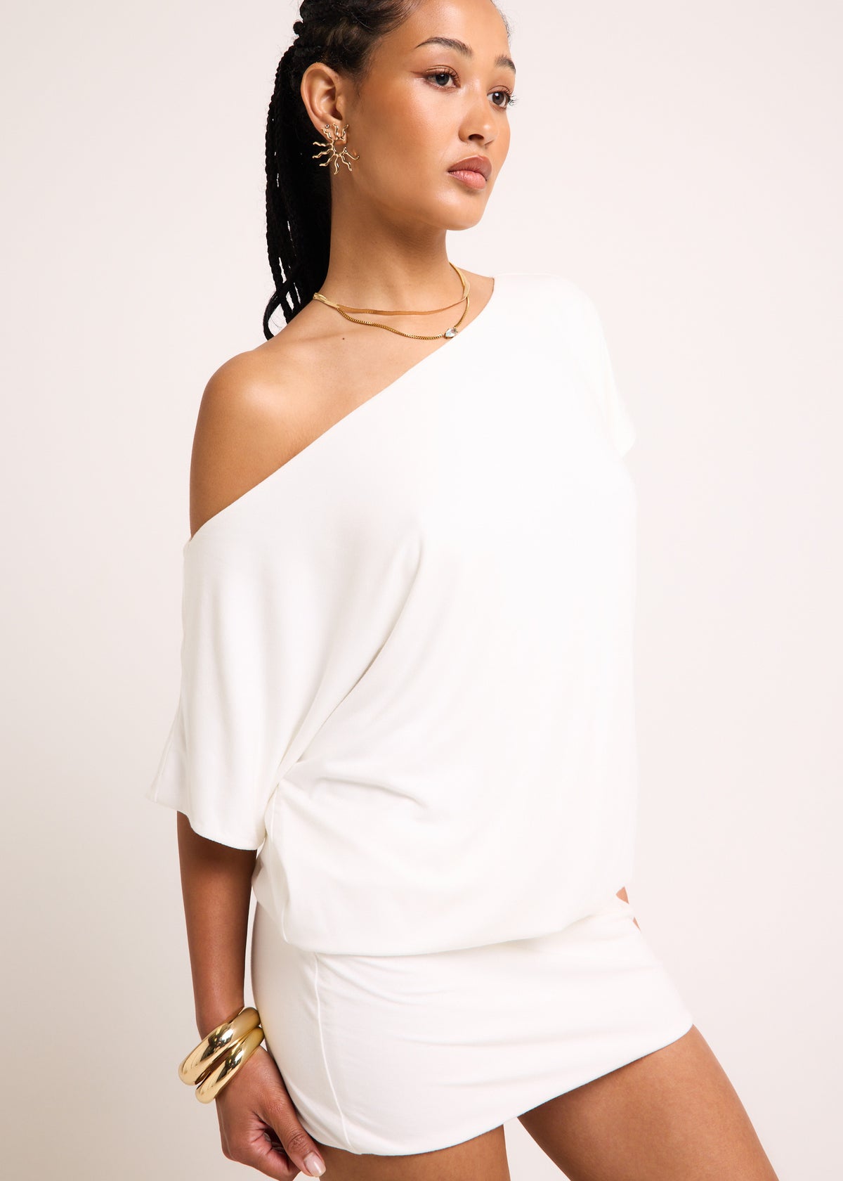 Chantal Off Shoulder Mini Dress WHITE