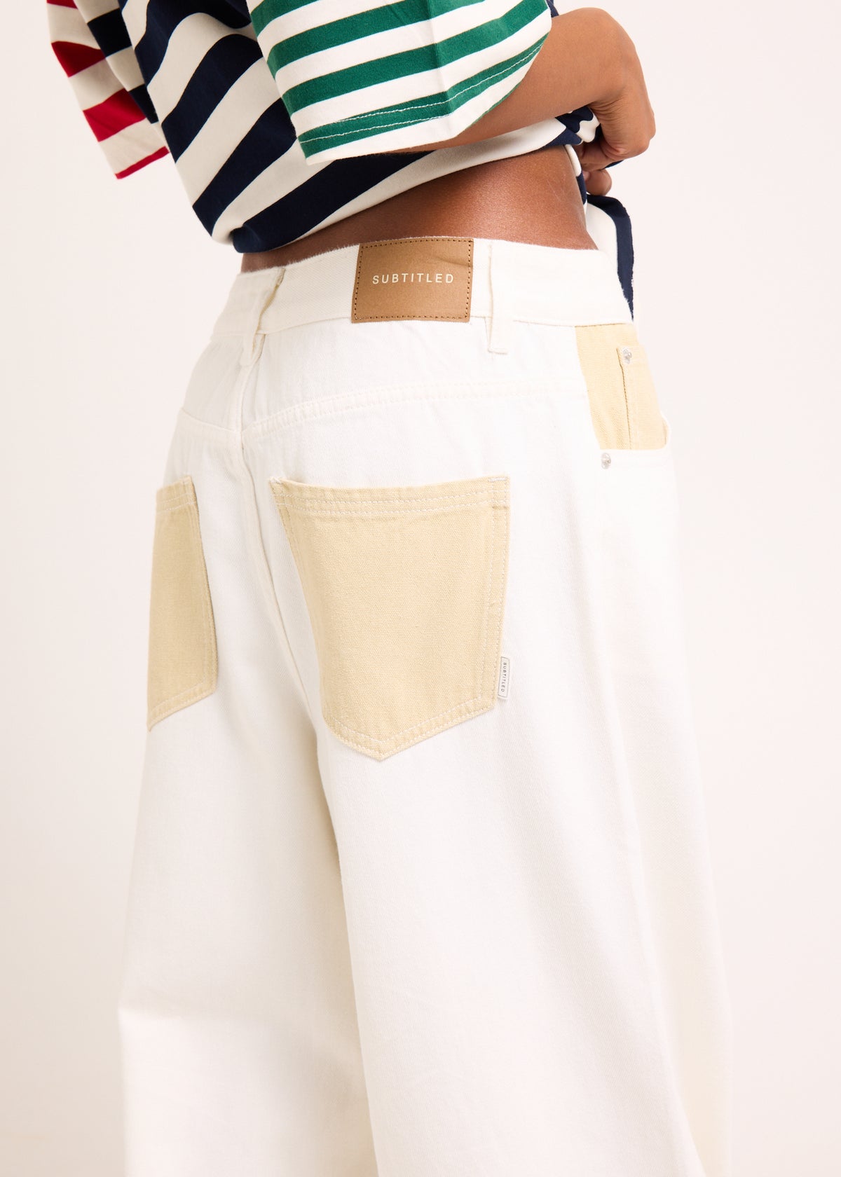 Aria Two Tone Relaxed Denim Jeans WHITE