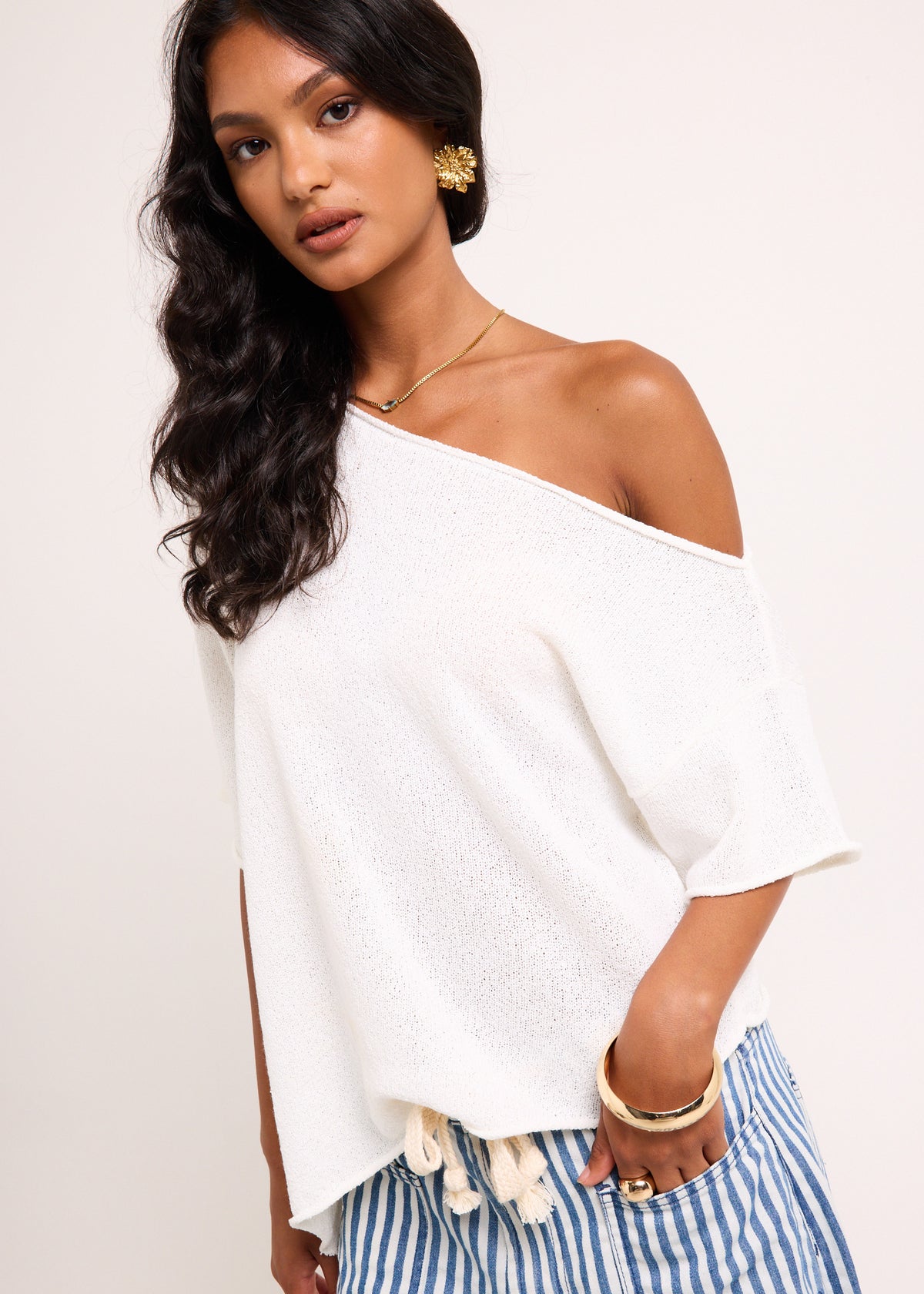 Asymmetric Knit Top WHITE