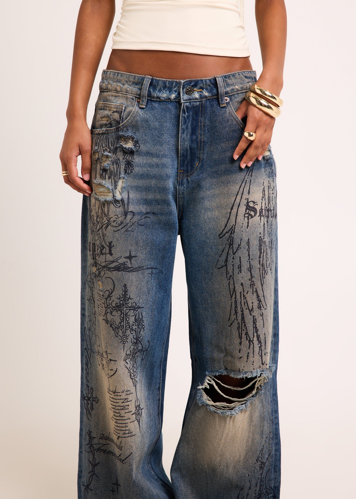 Florence Printed Jumbo Denim Jeans