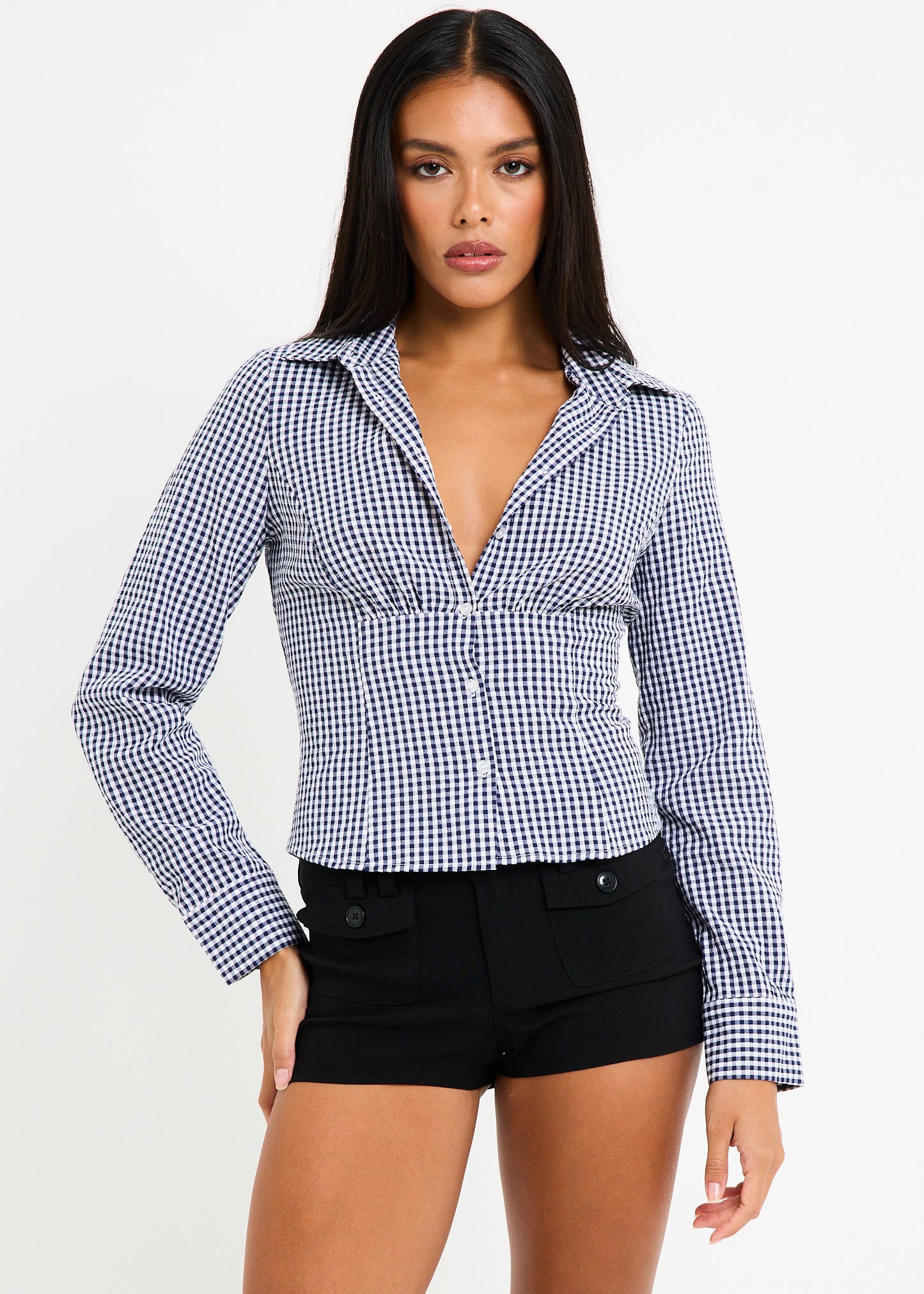 Isha Check Button Down Long Sleeve Shirt