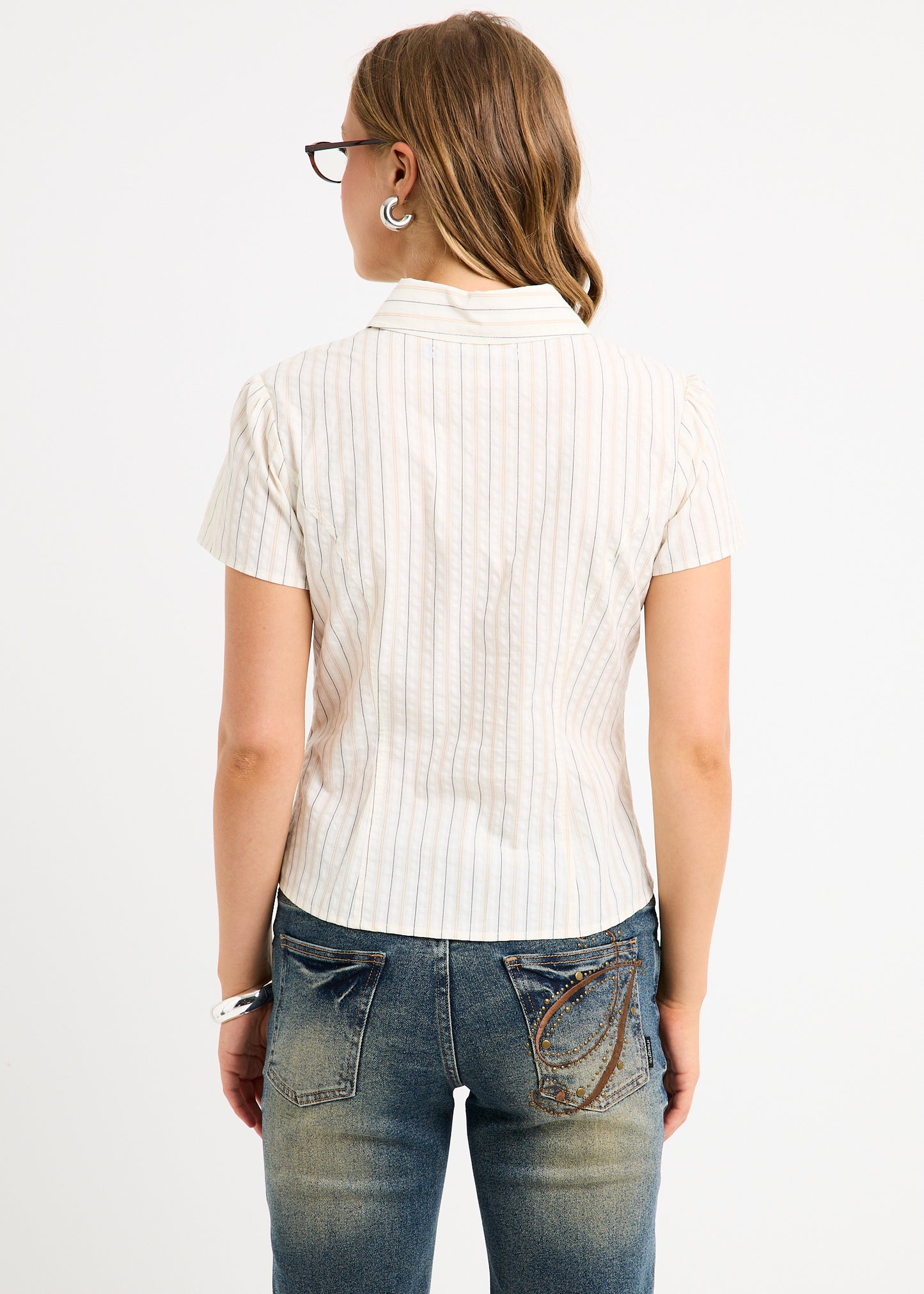Zahra Short Sleeeve Bias Stripe Shirt