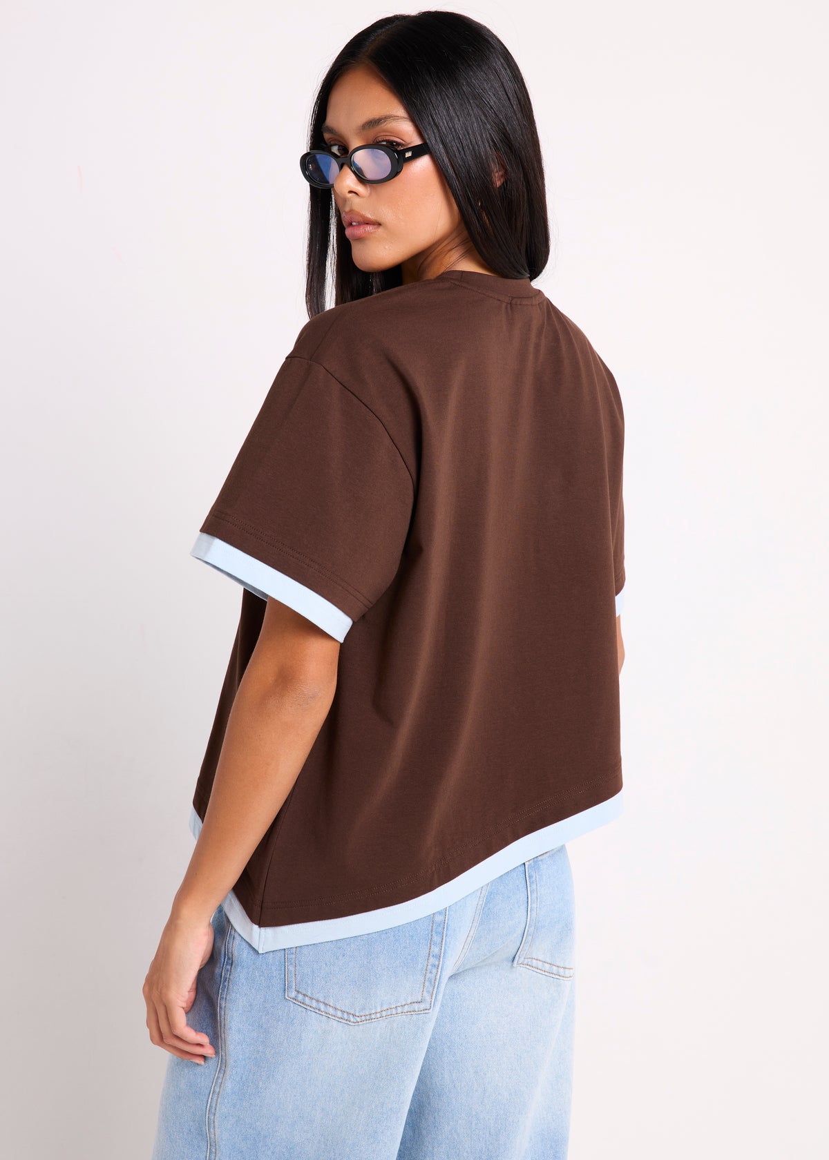 Alya Asymmetric Tee BROWN BLUE