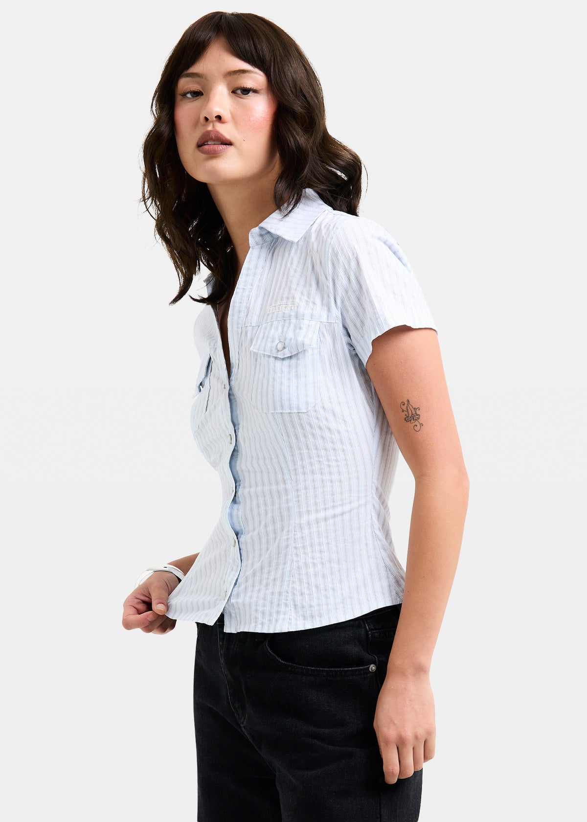 Blake Stripe Popper Shirt BLUE