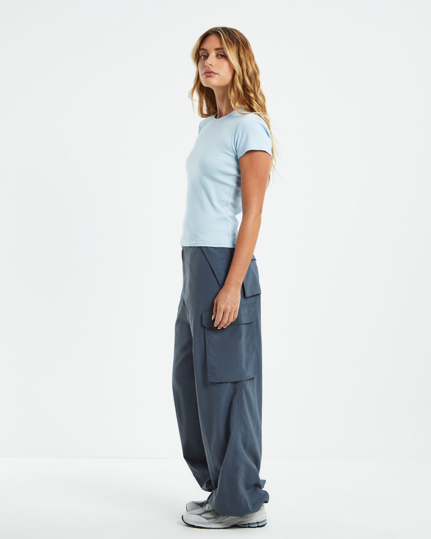 Ribbed Longline Fitted Tee Ice Blue
