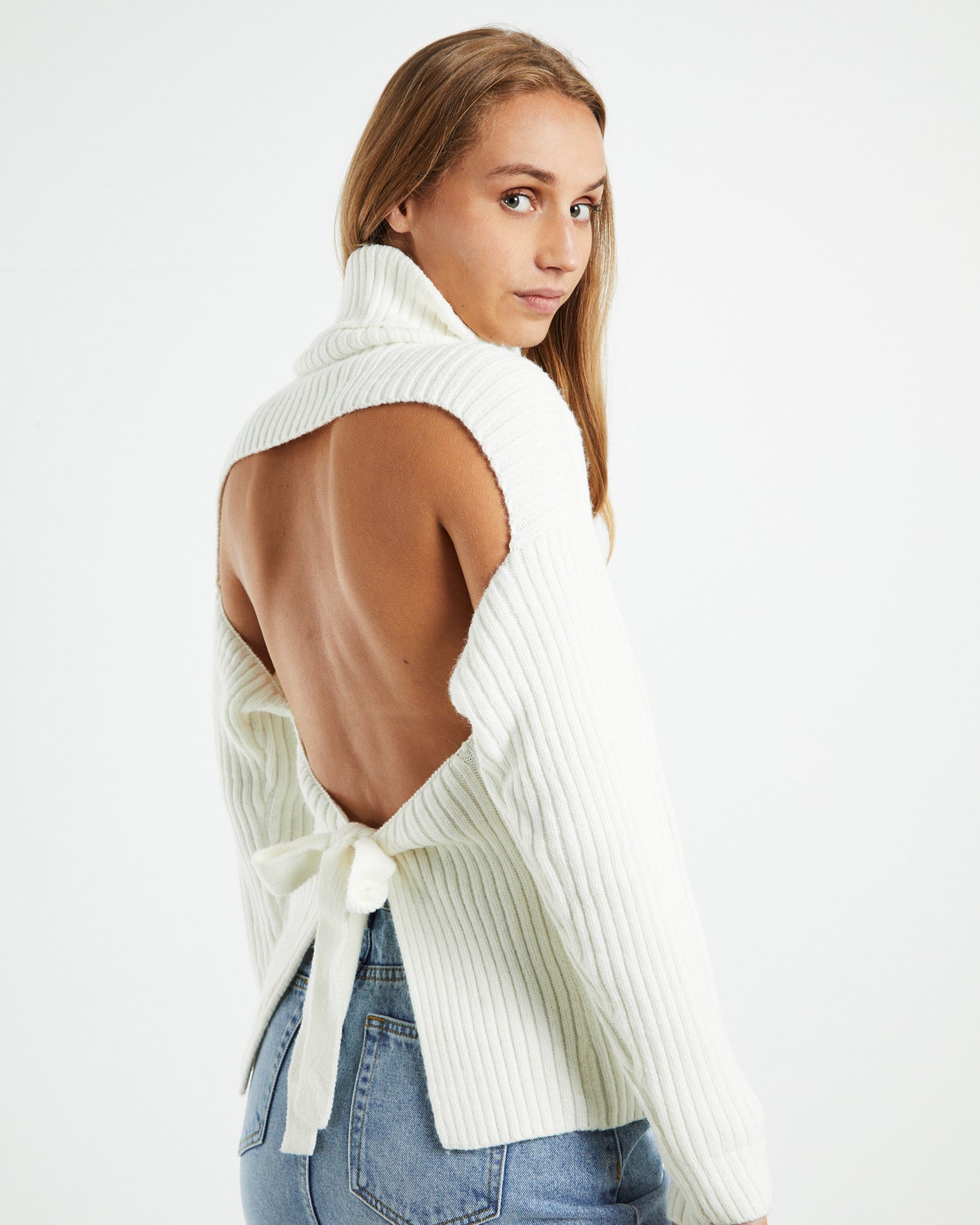 Amina Tie Back Boxy Knit Jumper White