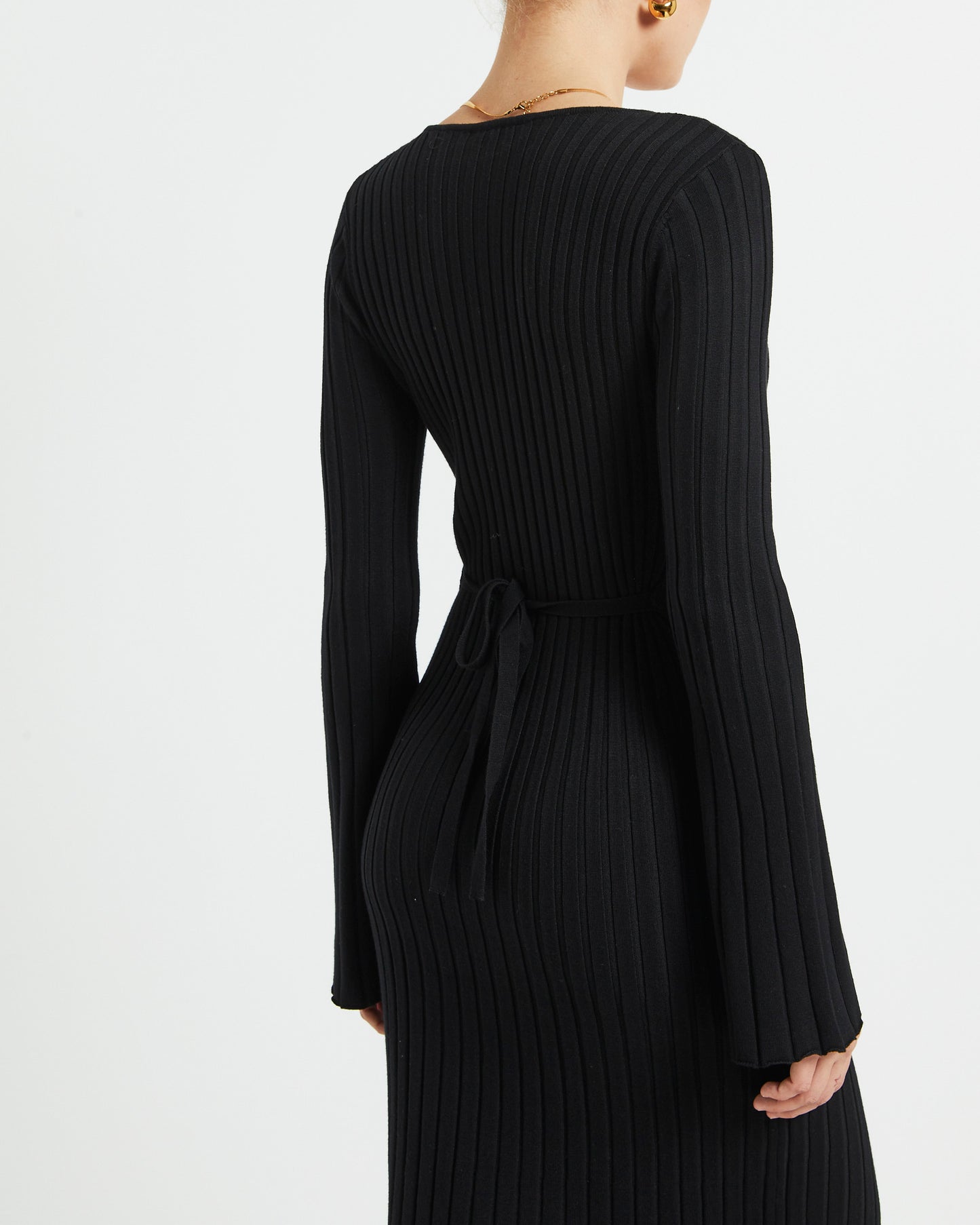 Sophie Long Sleeve Rib Knit Dress Black