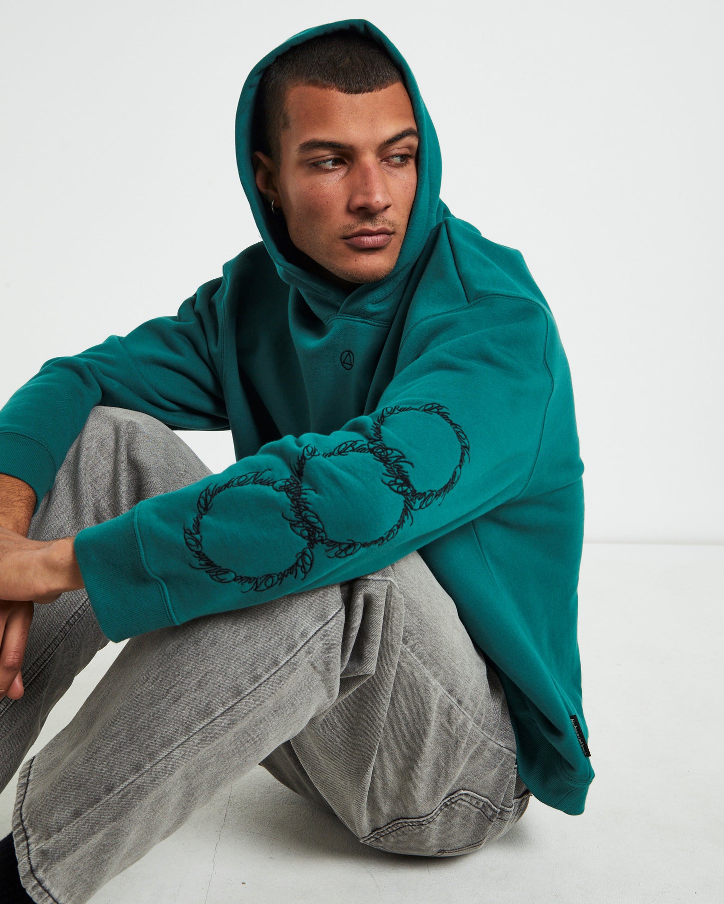 Embroidering Hoodie Pine Green