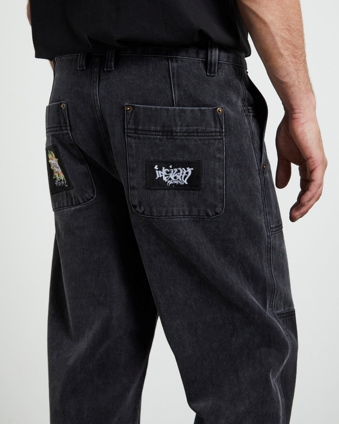 Good Home Double Knee Denim Worker Pants Black
