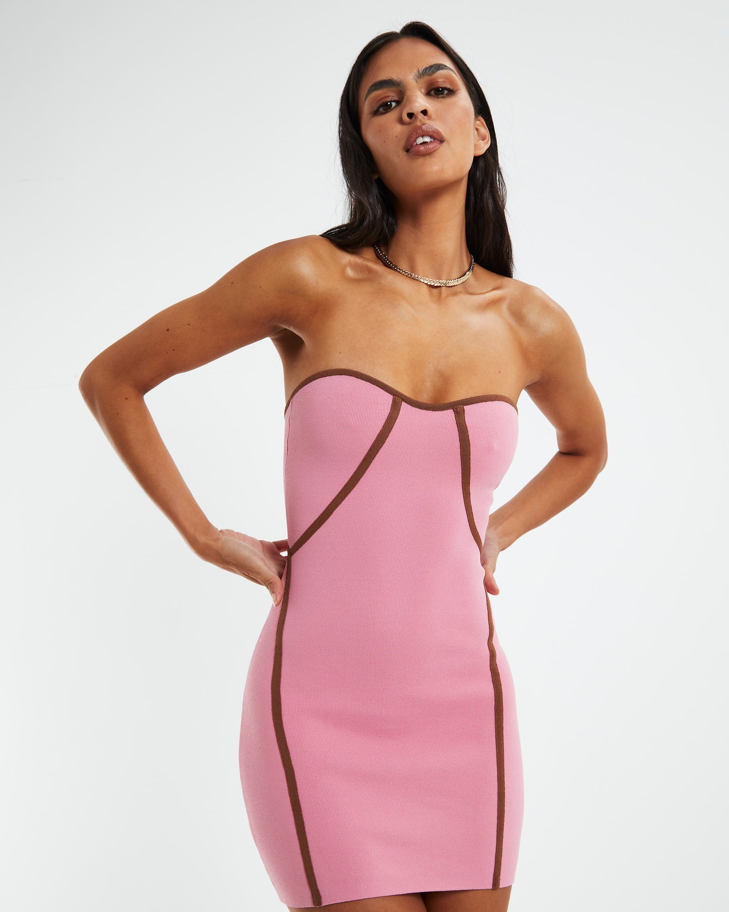 Lana Compact Knit Corset Dress Pink