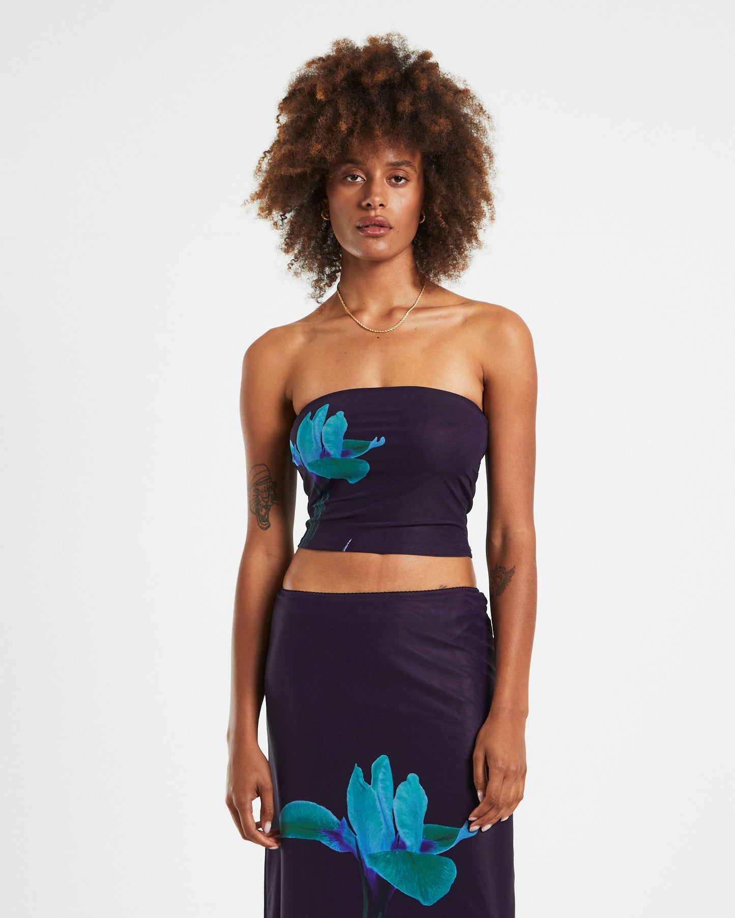 Shae Strapless Top Placement Flower Navy