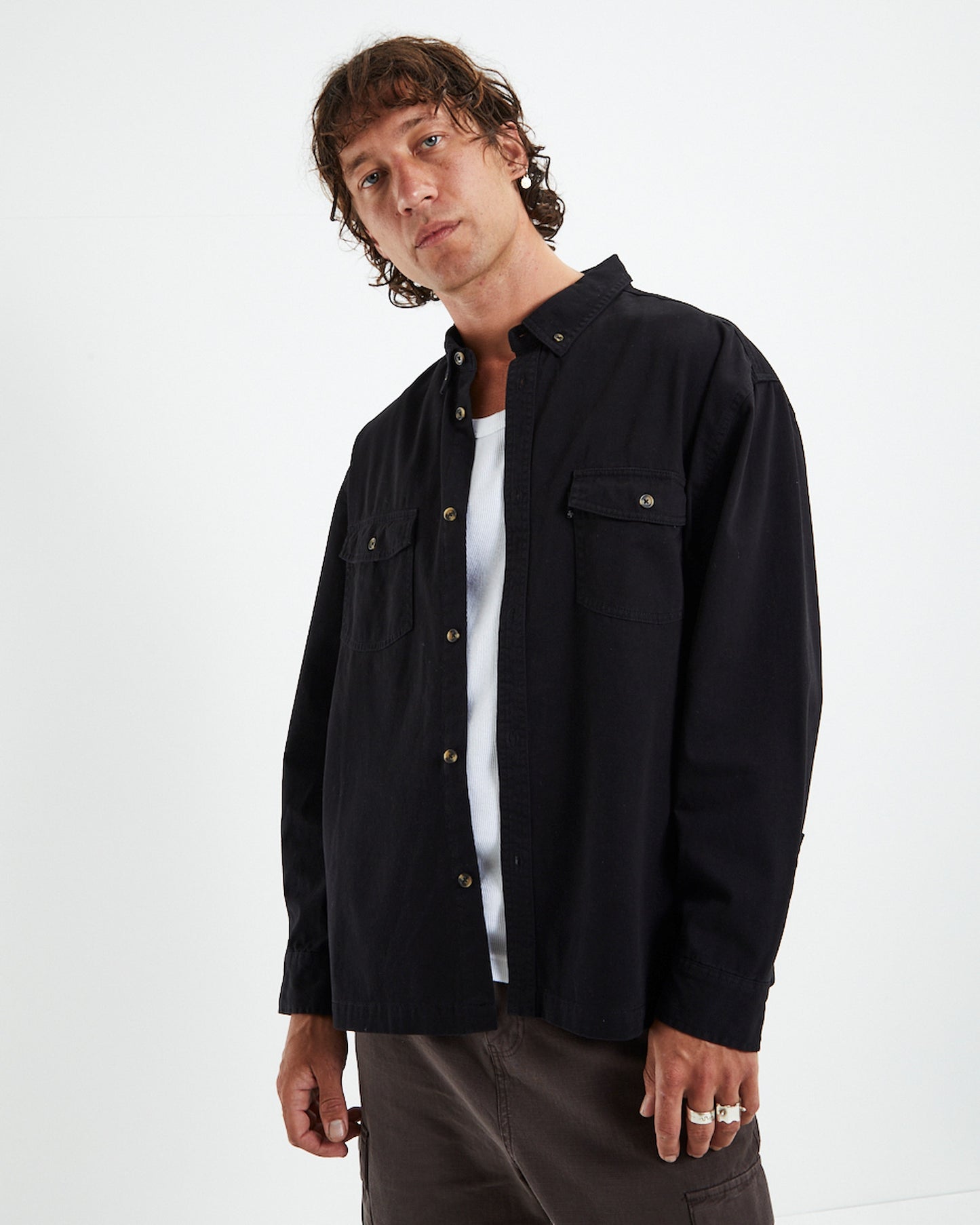 Long Sleeve Worker Shirt Black