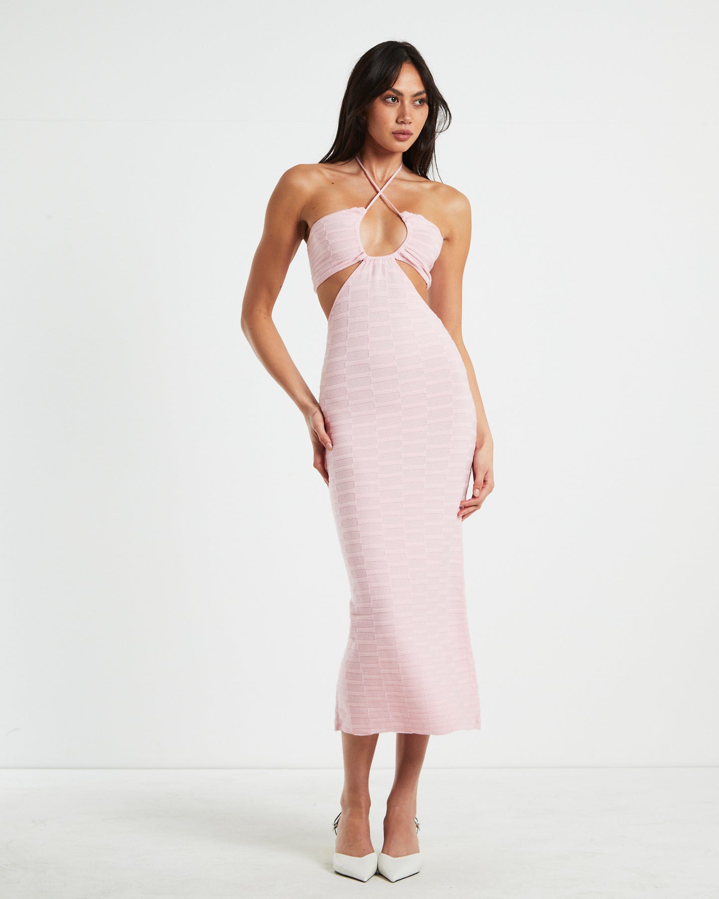 Alana Keyhole Knit Midi Dress in Pink