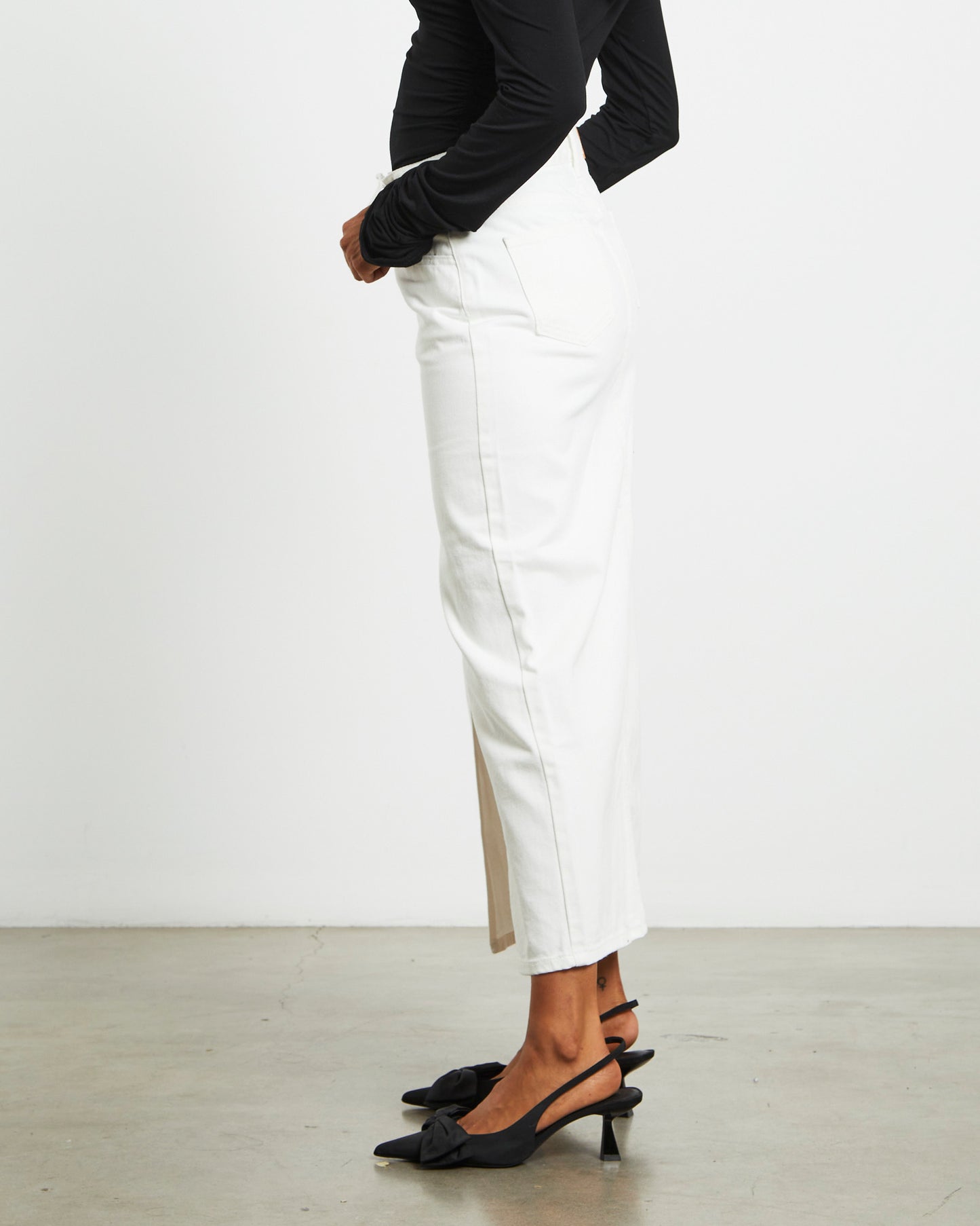 Nila Midi Denim Skirt in White