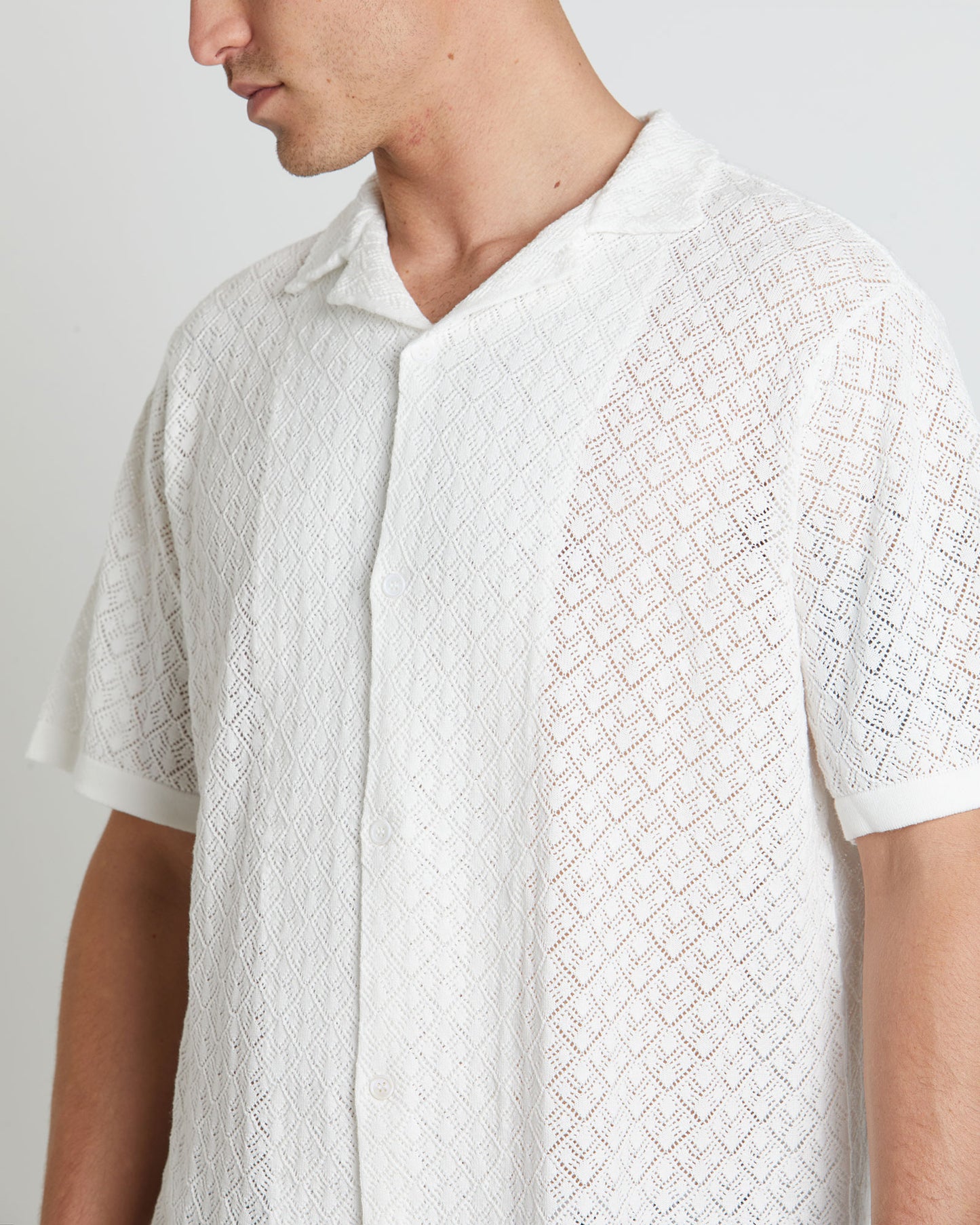 Fugar Knitted Short Sleeve Resort Shirt in White