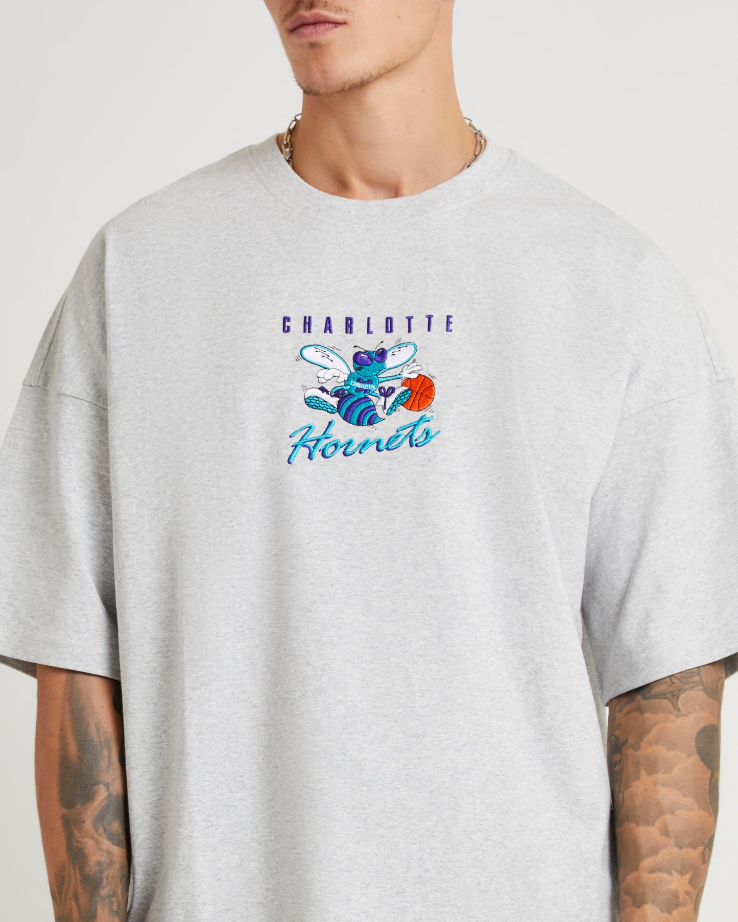 Tri Logo Hornets Oversized T-Shirt in Vintage Grey Marle