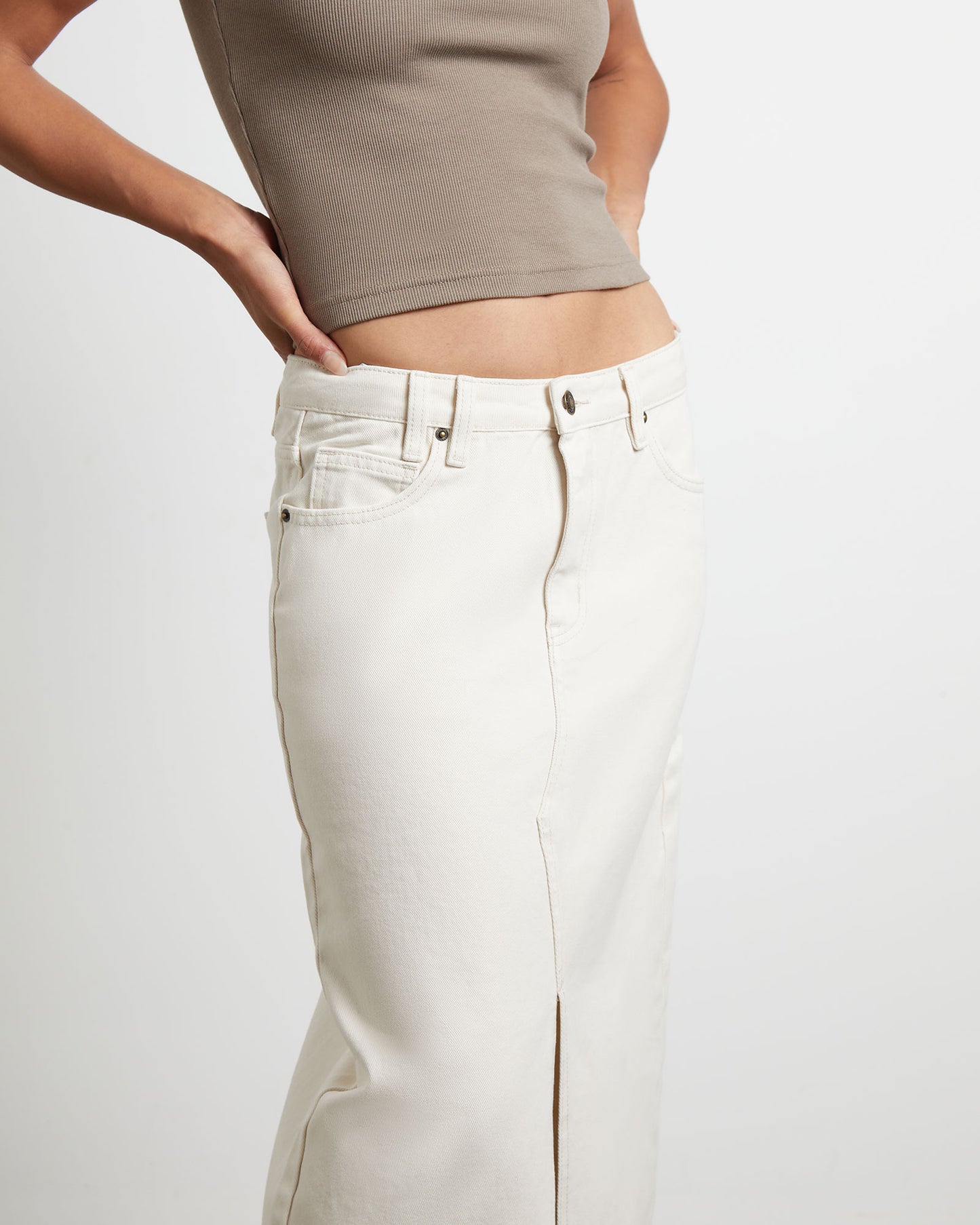 Eva Maxi Denim Skirt in Chalk