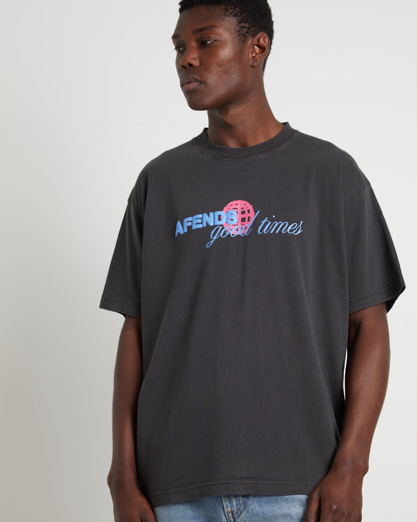 Good Times Recycled Boxy Fit Short Sleeve T-Shirt in Stone Black