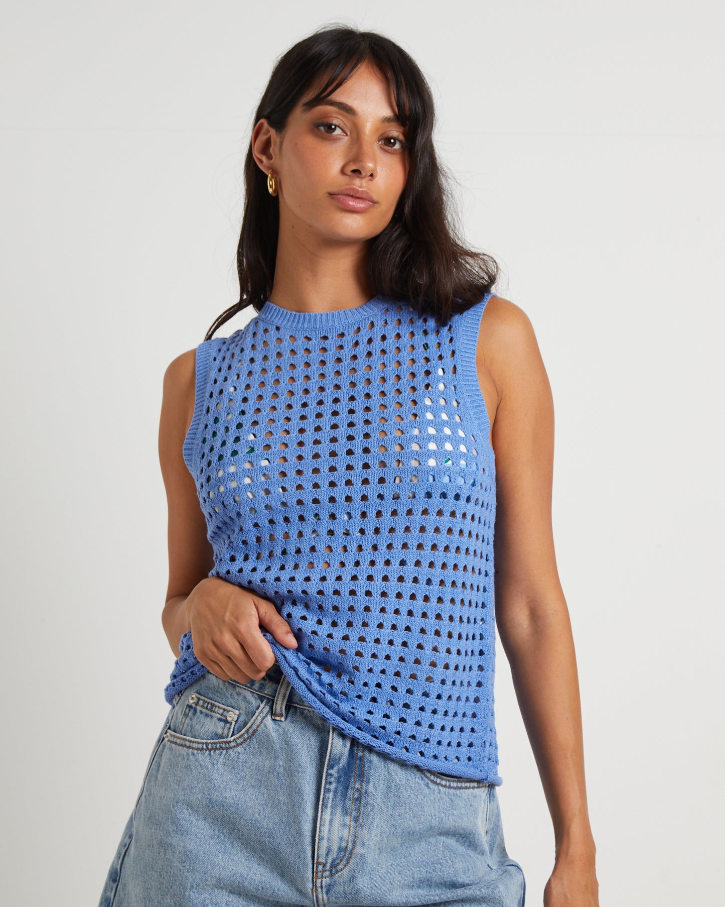 Iris Crochet Tank Top in Sea Blue