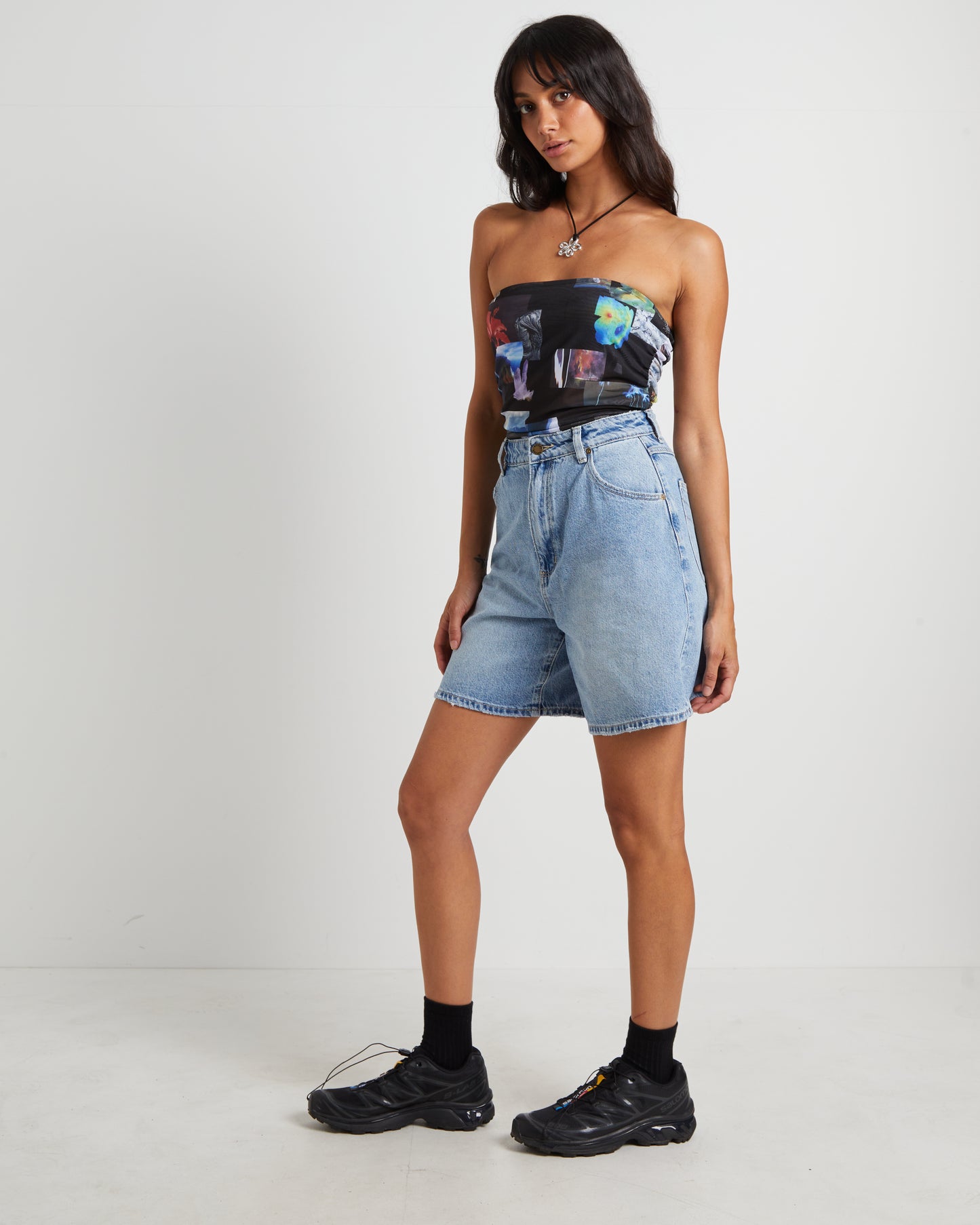 Under Pressure Recycled Sheer Strapless Top in Black