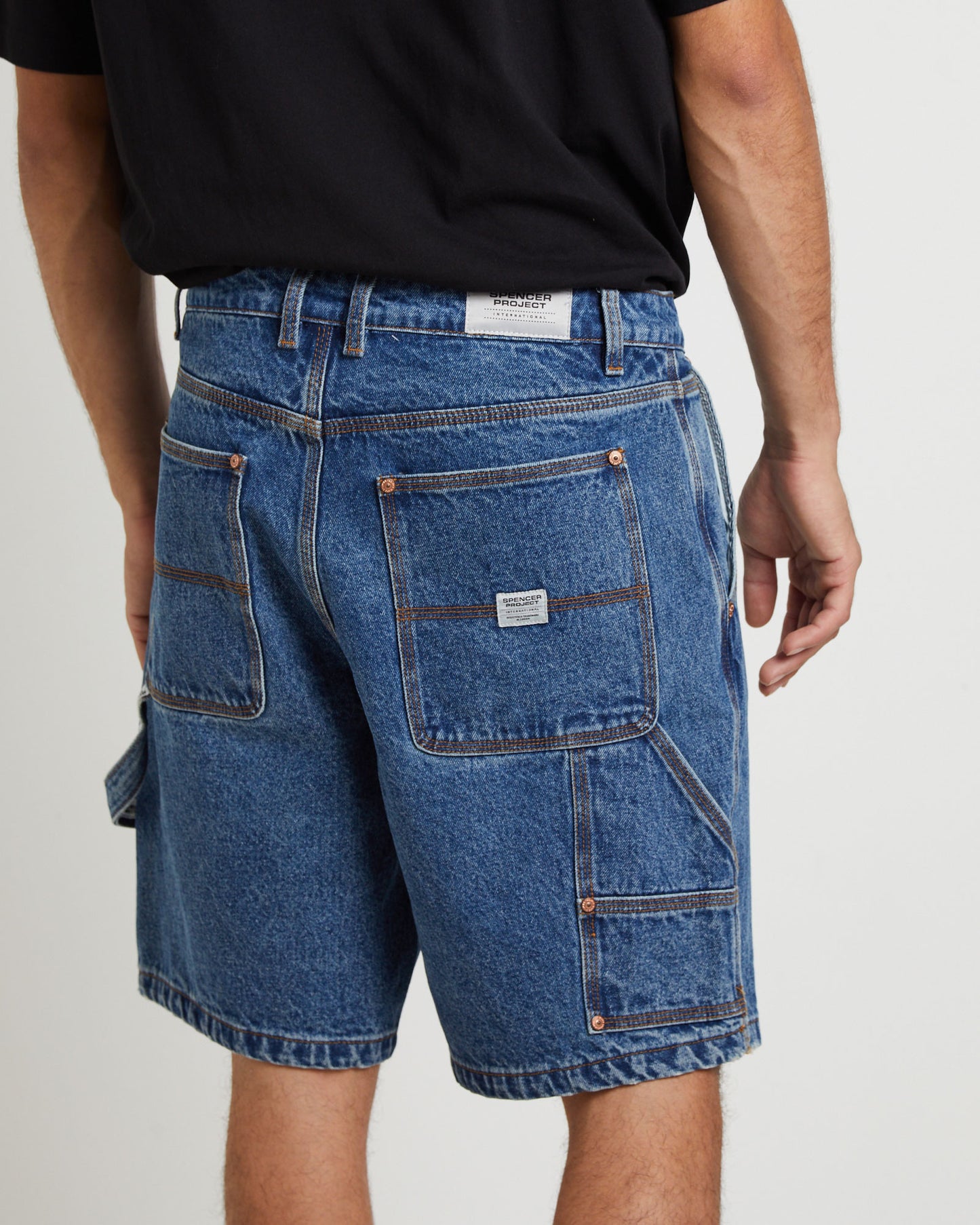 Fitzroy Carpenter Denim Shorts in Midwash Blue
