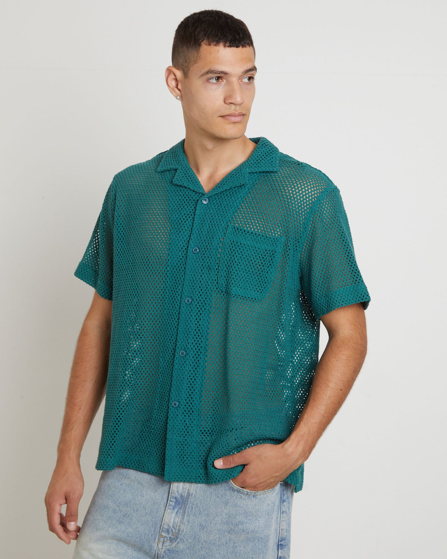 Diego Mesh Short Sleeve Shirt in Jade Green
