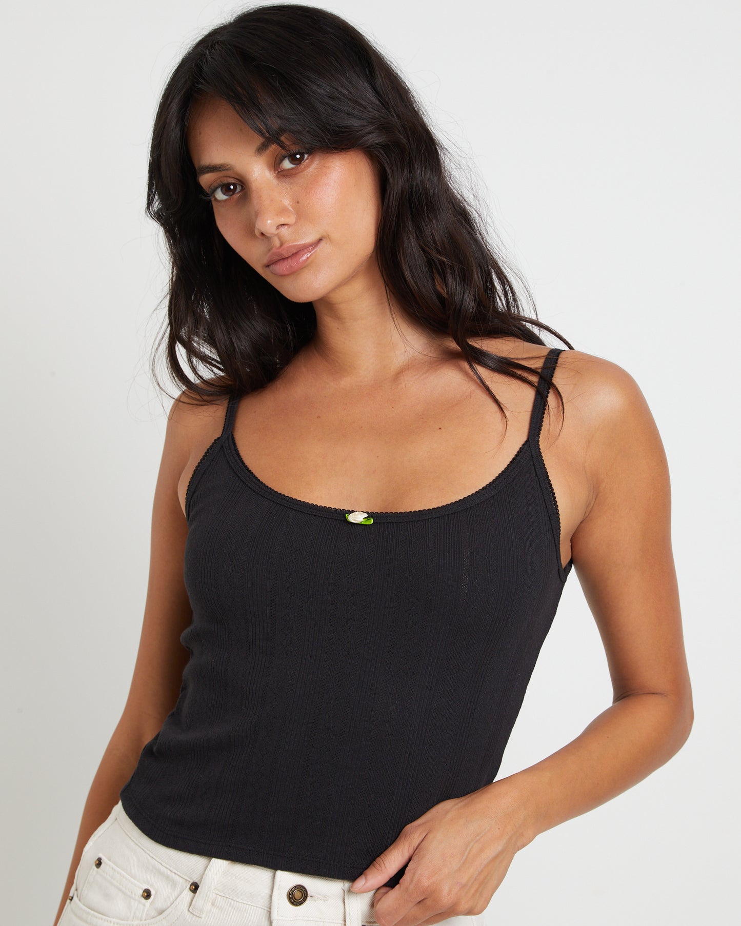 Thrills Pointelle Tank Top in Pitch Black