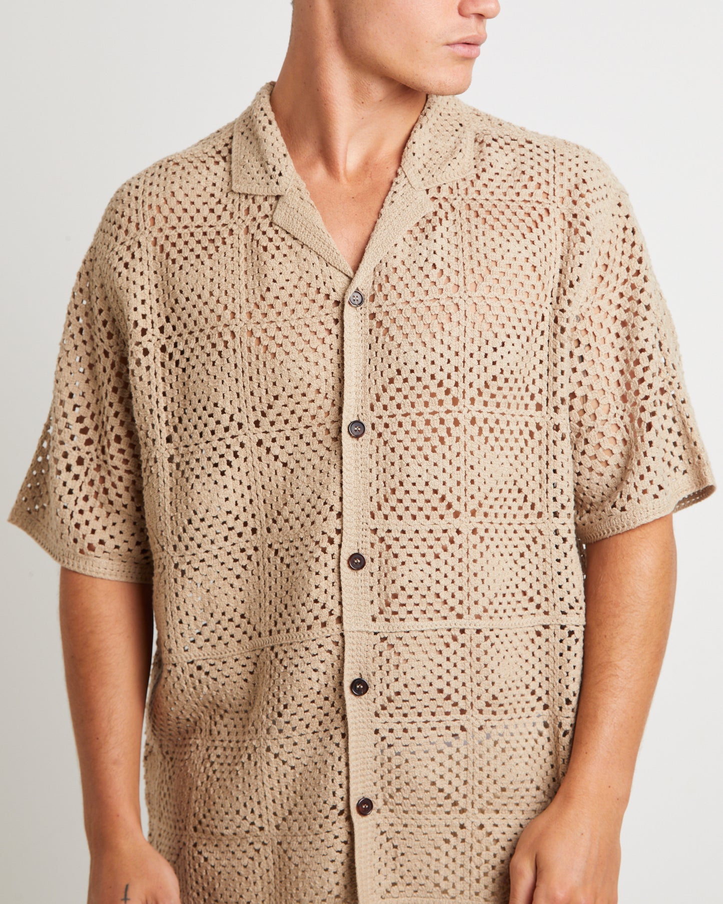 Crochet Short Sleeve Shirt in Cocoa