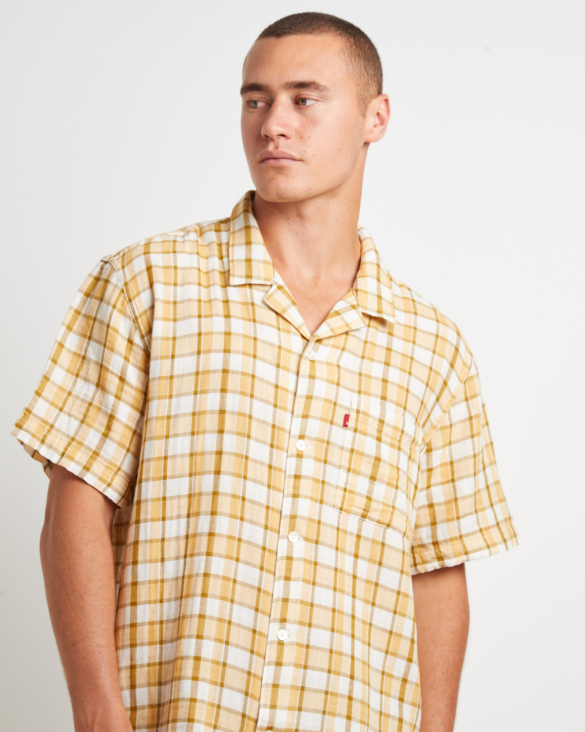 The Sunset Camp Short Sleeve Shirt in Bill Plaid Curry YELLOW
