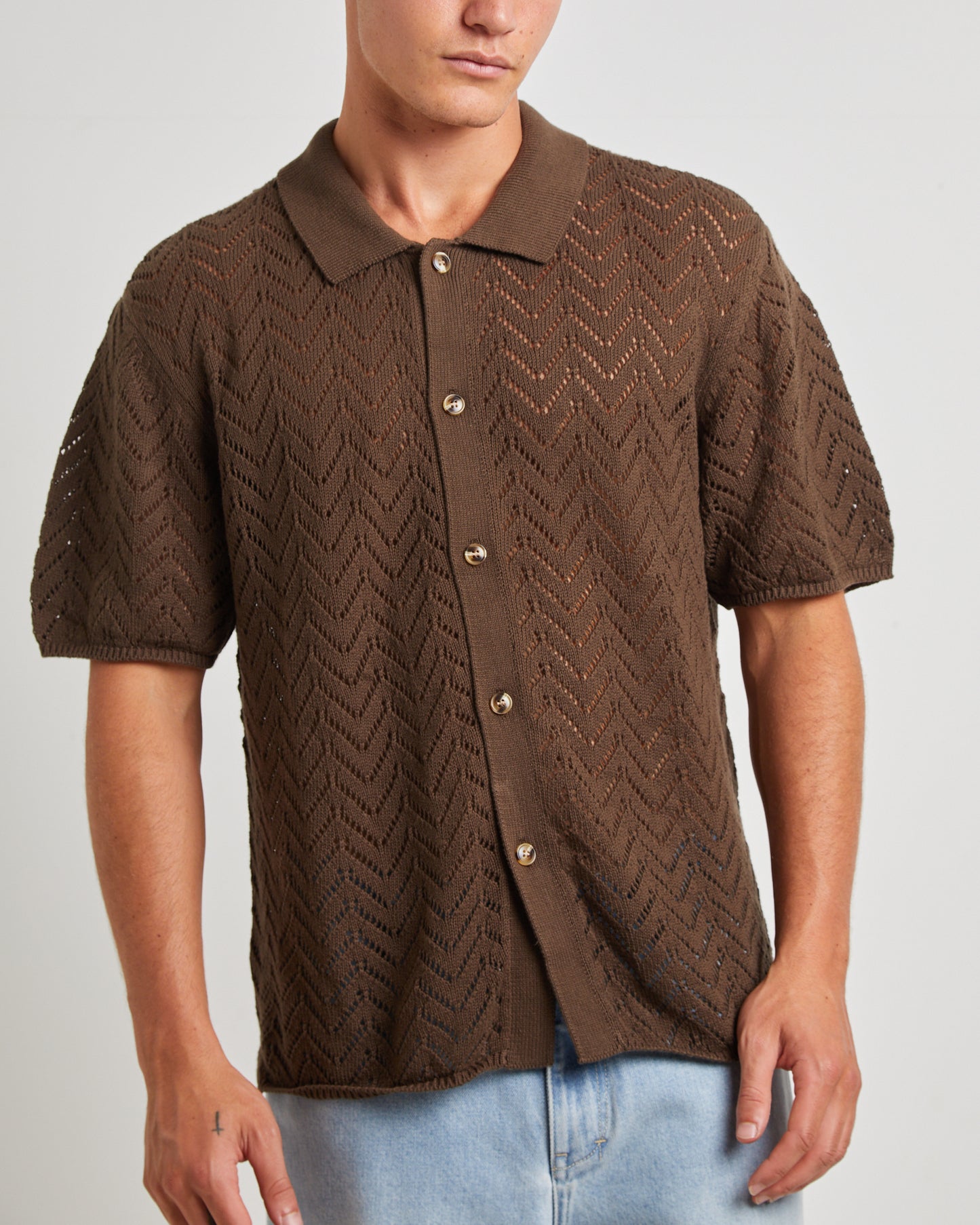 Blaxland Knit Short Sleeve Shirt in Brown
