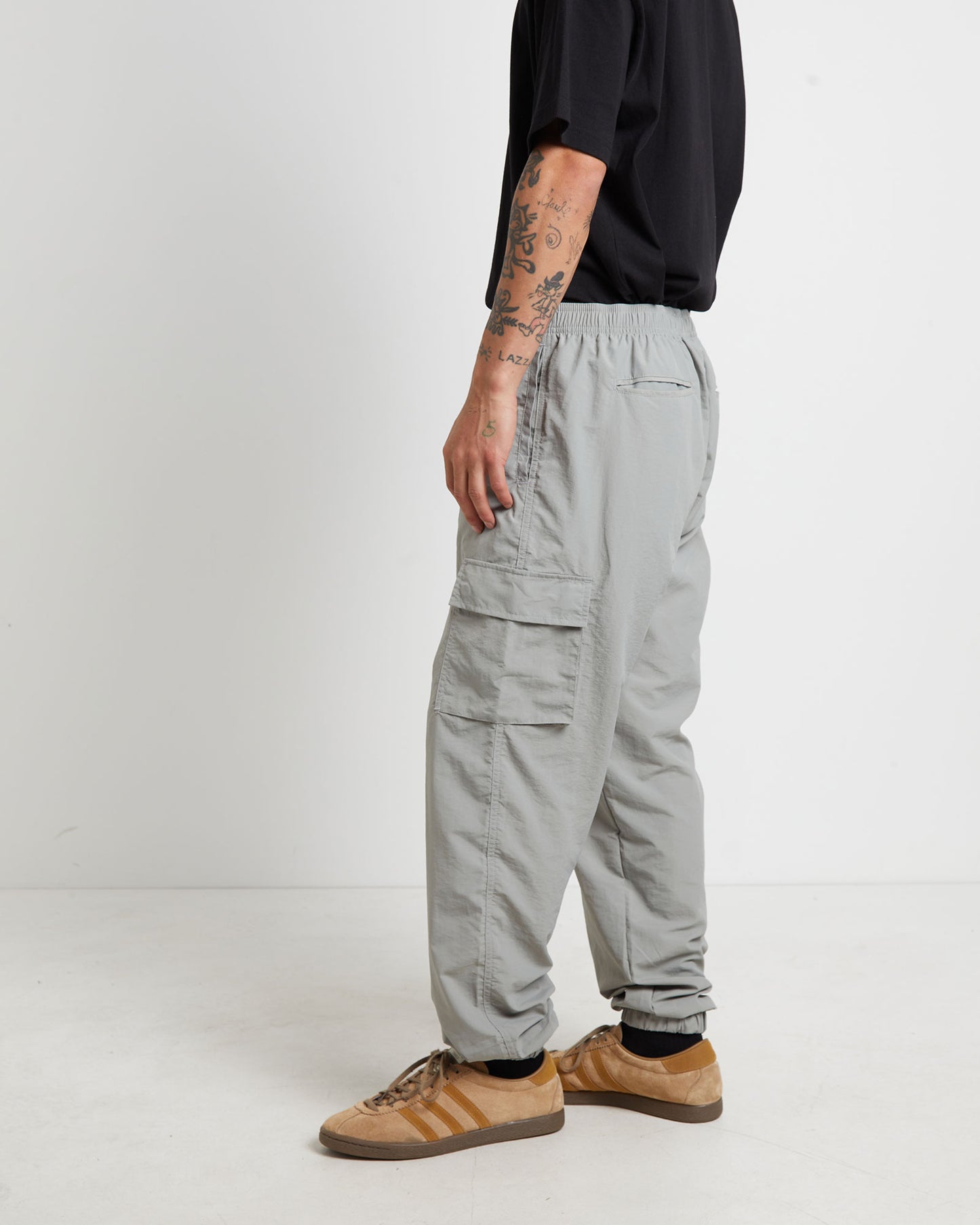 Nylon Cargo Jogger Pants in Grey
