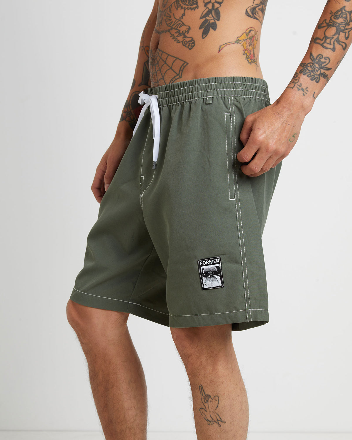 Swans Baggy Trunk Boardshorts in Army Green ARMY