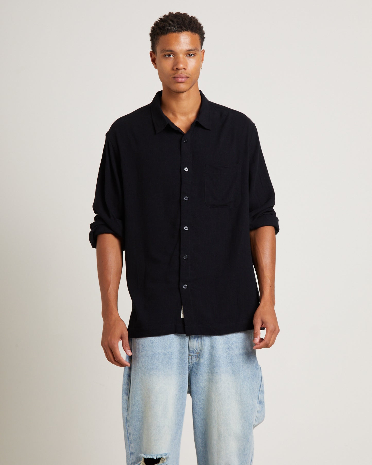 Harrison Linen Long Sleeve Shirt in Black