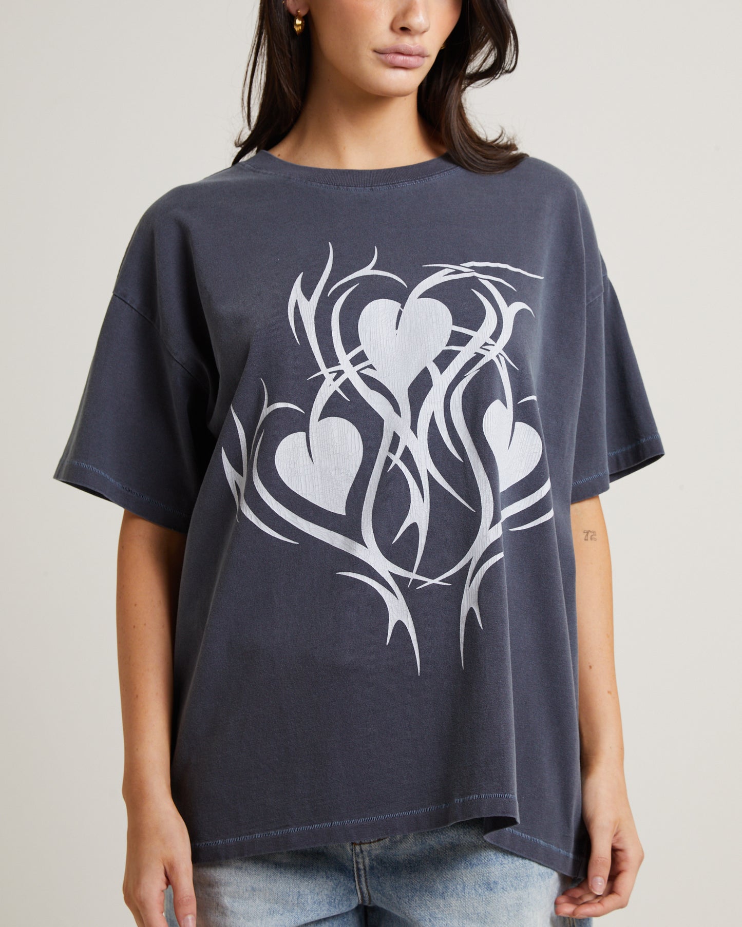 Goth Heart Oversized Tee in Vintage Charcoal