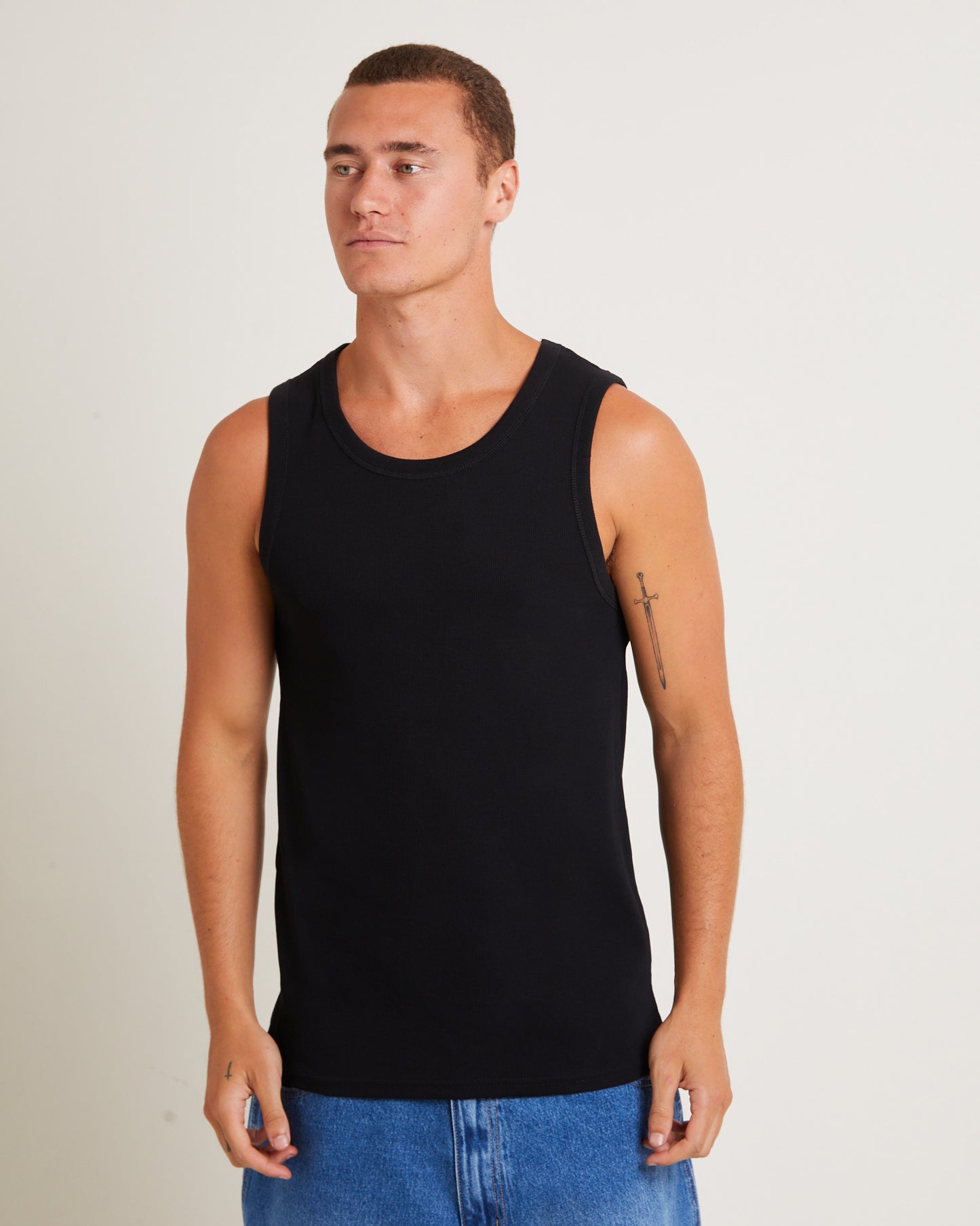 Mens Ribbed Singlet in Black